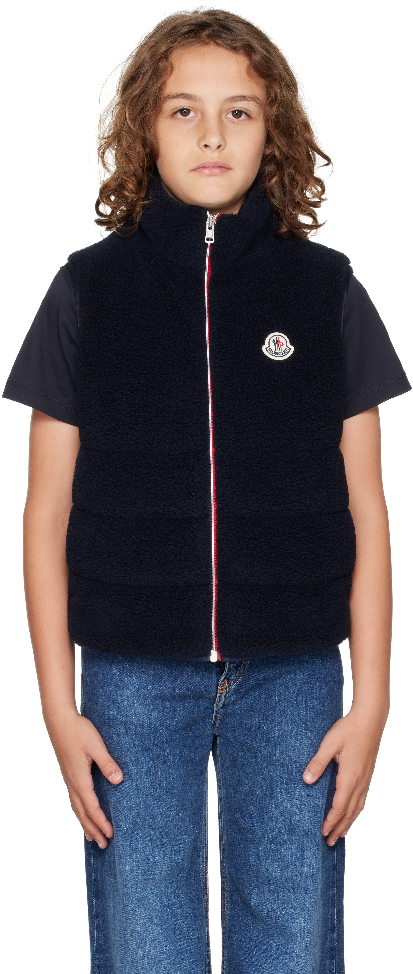 Moncler Enfant: Big Kids Navy Tib Teddy Padded Down Vest | SSENSE