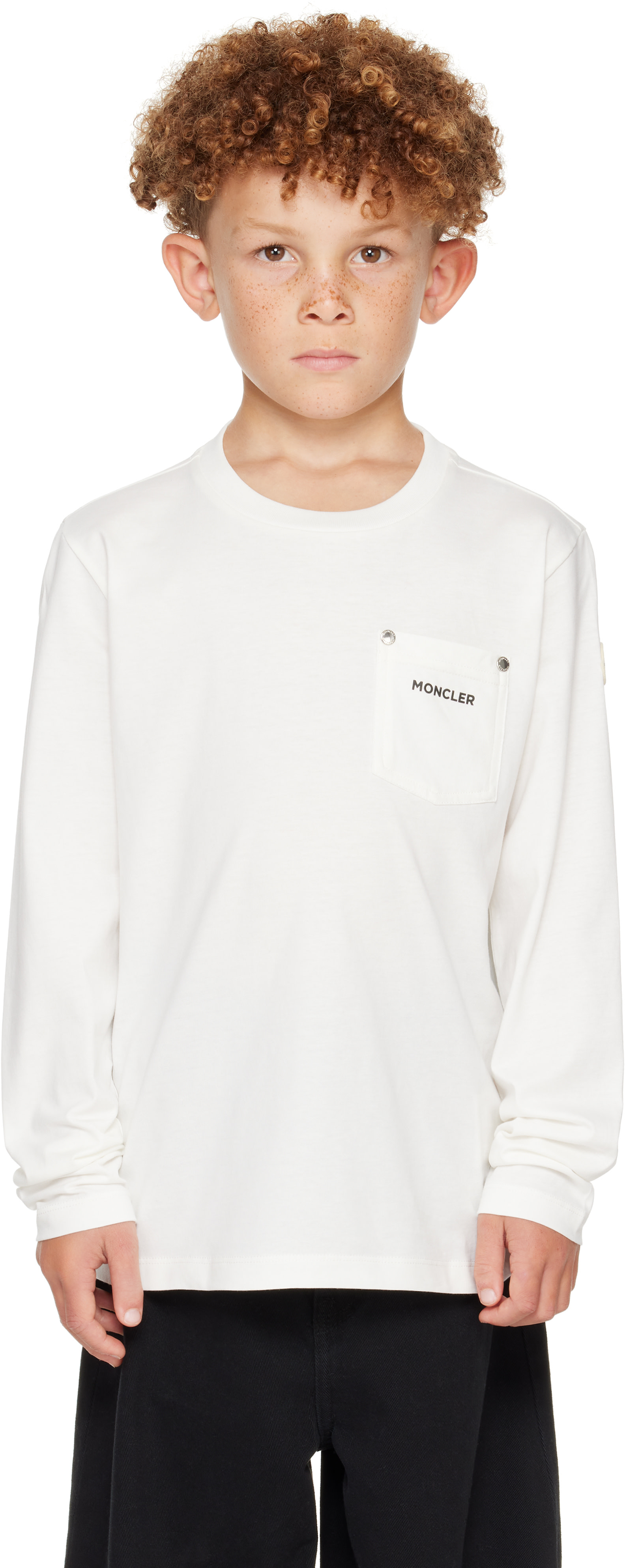Big Kids White Logo Long Sleeve Cotton T-shirt by Moncler Enfant