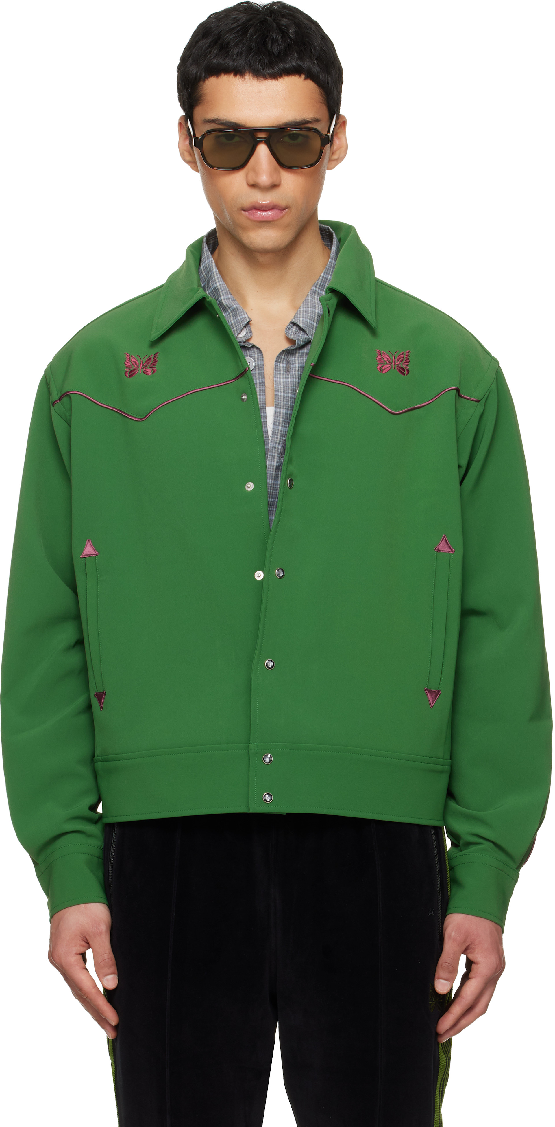 NEEDLES: Green Piping Cowboy Jacket | SSENSE
