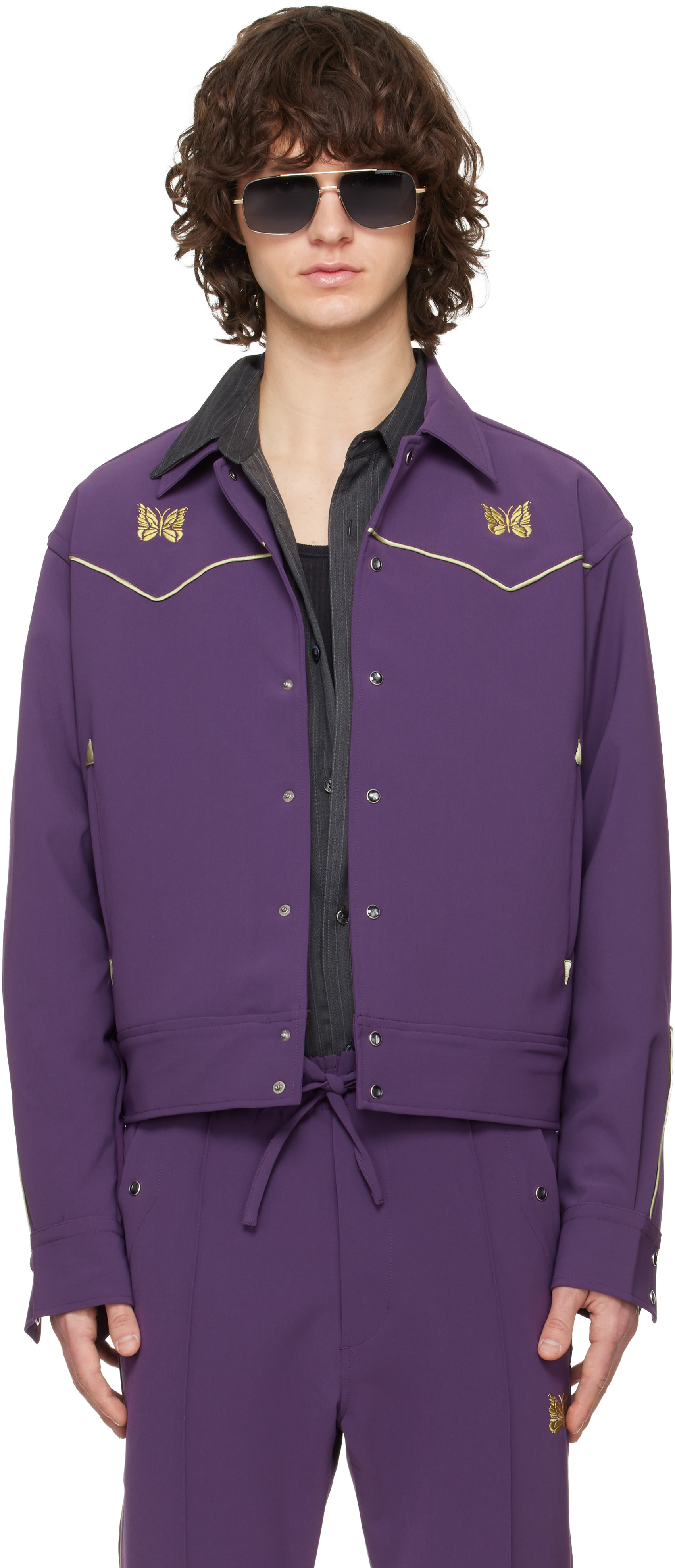 NEEDLES: Purple Piping Cowboy Jacket | SSENSE
