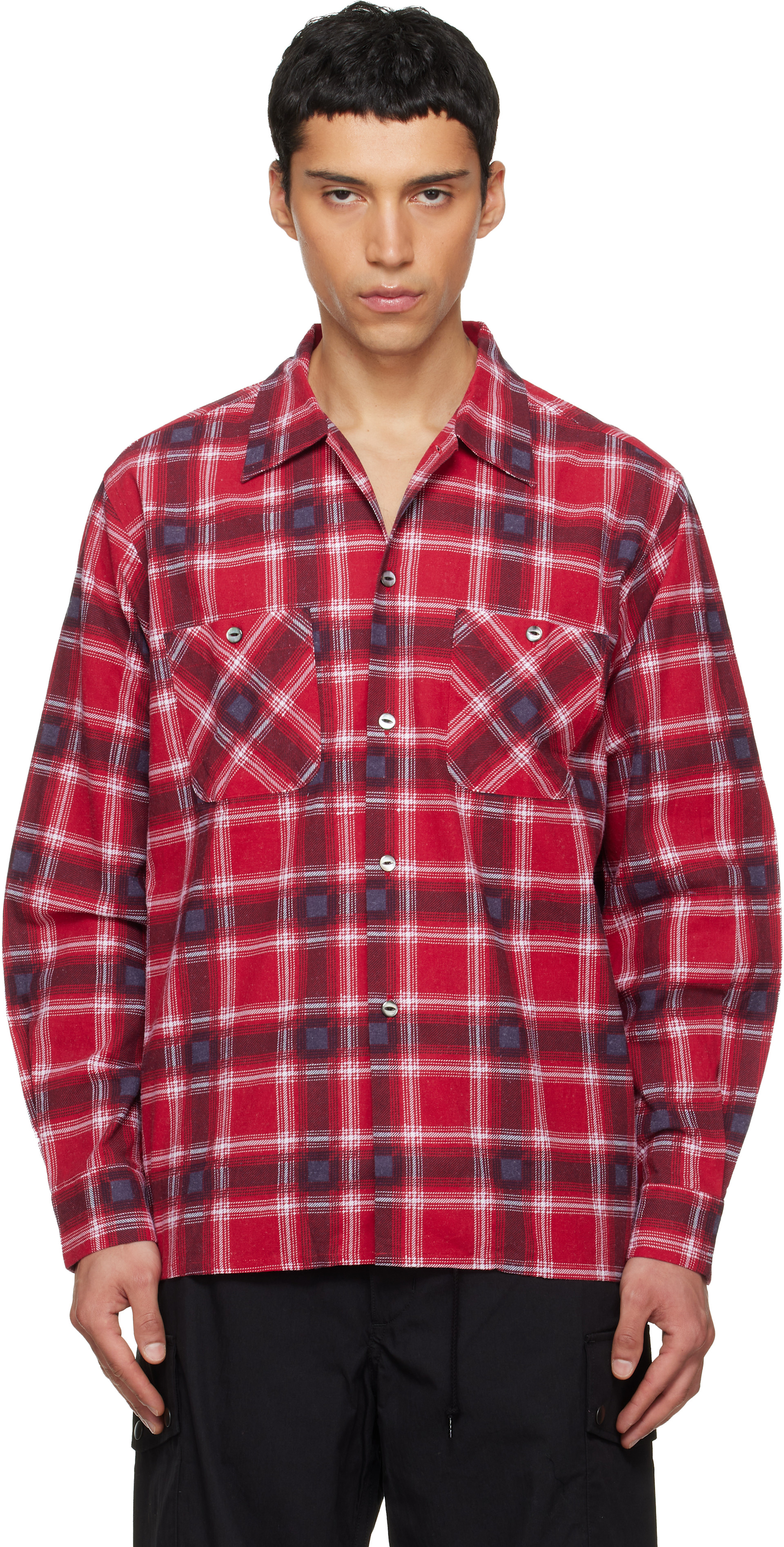 NEEDLES: Red One-Up Printed Flannel Shirt | SSENSE