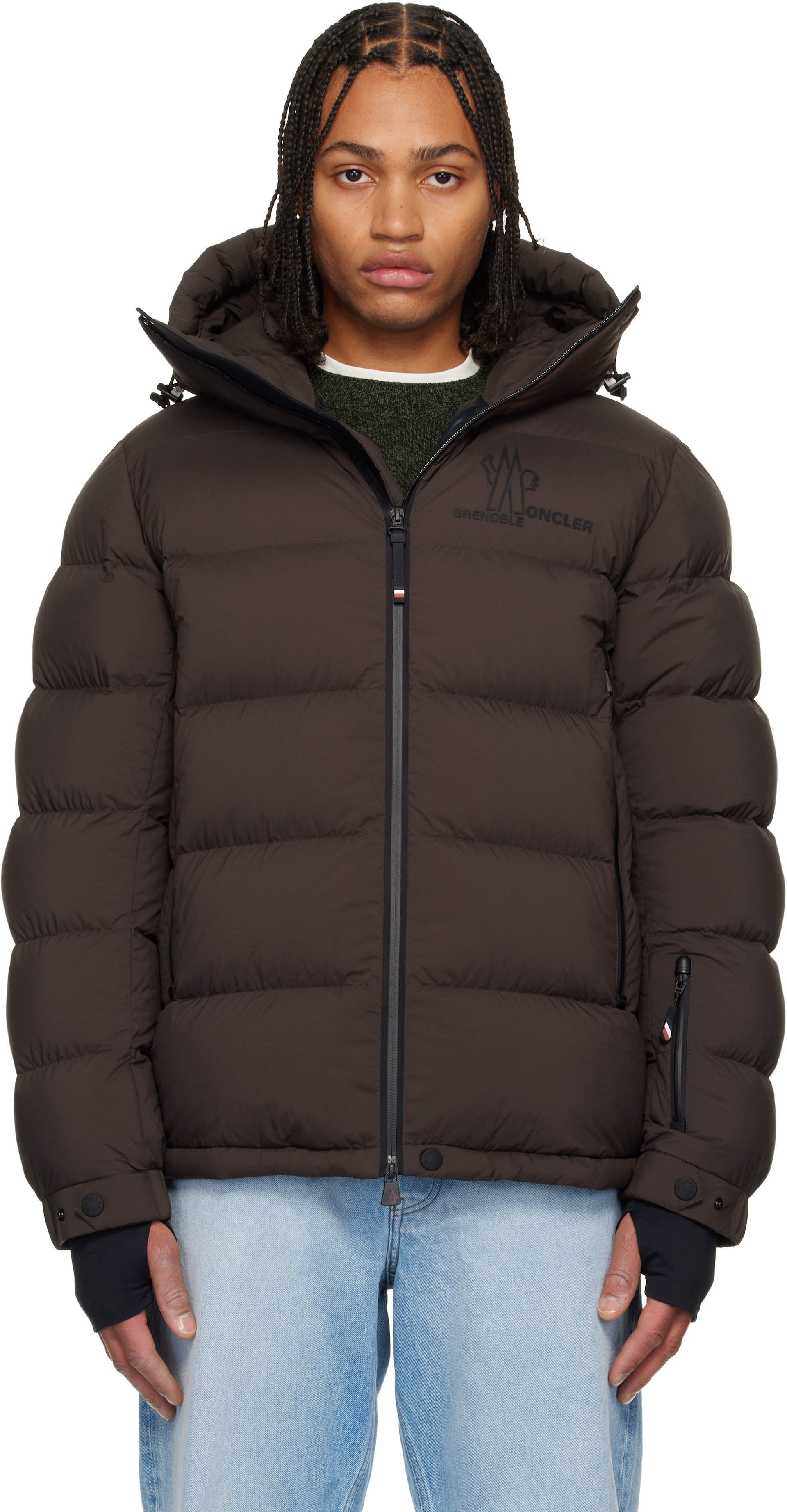 Moncler Grenoble: Brown Isorno Hooded Down Ski Jacket | SSENSE