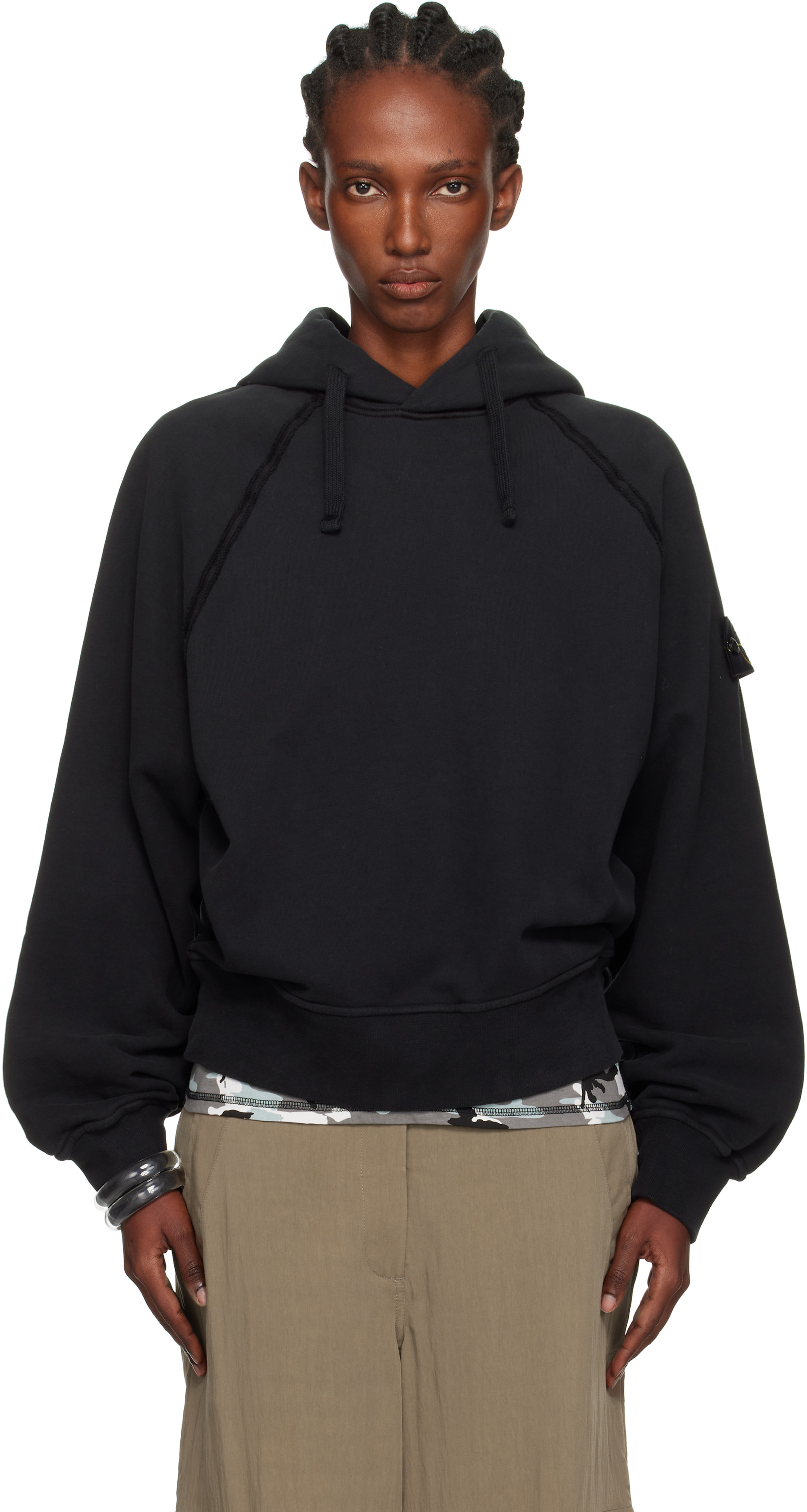 Stone Island: Black 6100023 Brushed Organic Cotton Fleece Hoodie