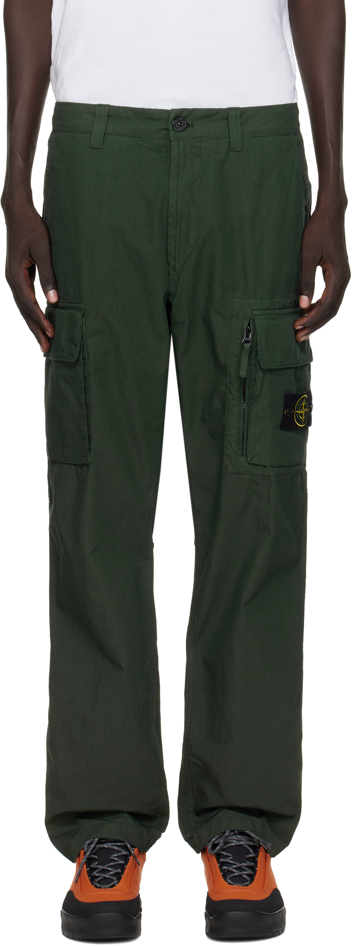 パンツ STONE  06AW Zipper Cargo Pants Stone Island: Green 3100006 Canvas Weave Cotton Cargo Pants | SSENSE