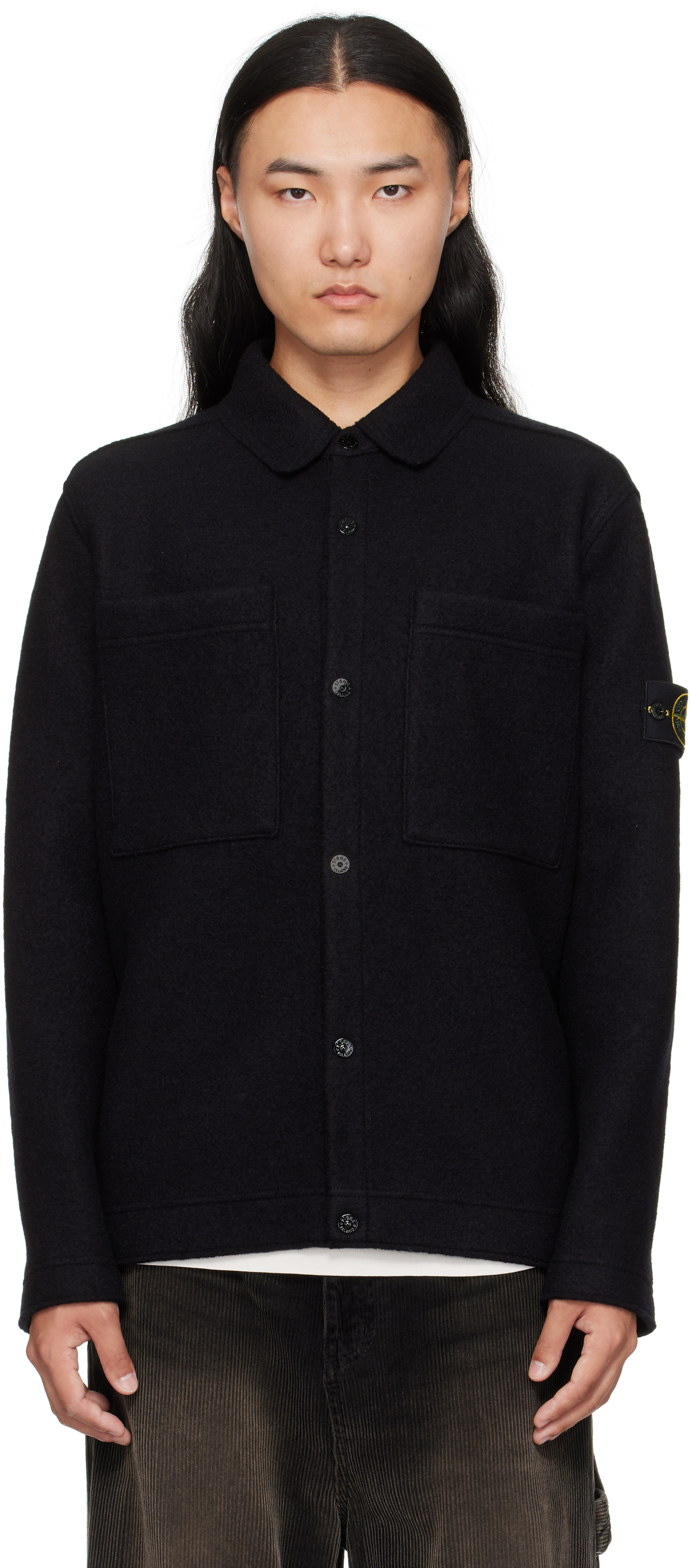 Stone Island: Black 5100058 Felted RWS Wool Jacket | SSENSE