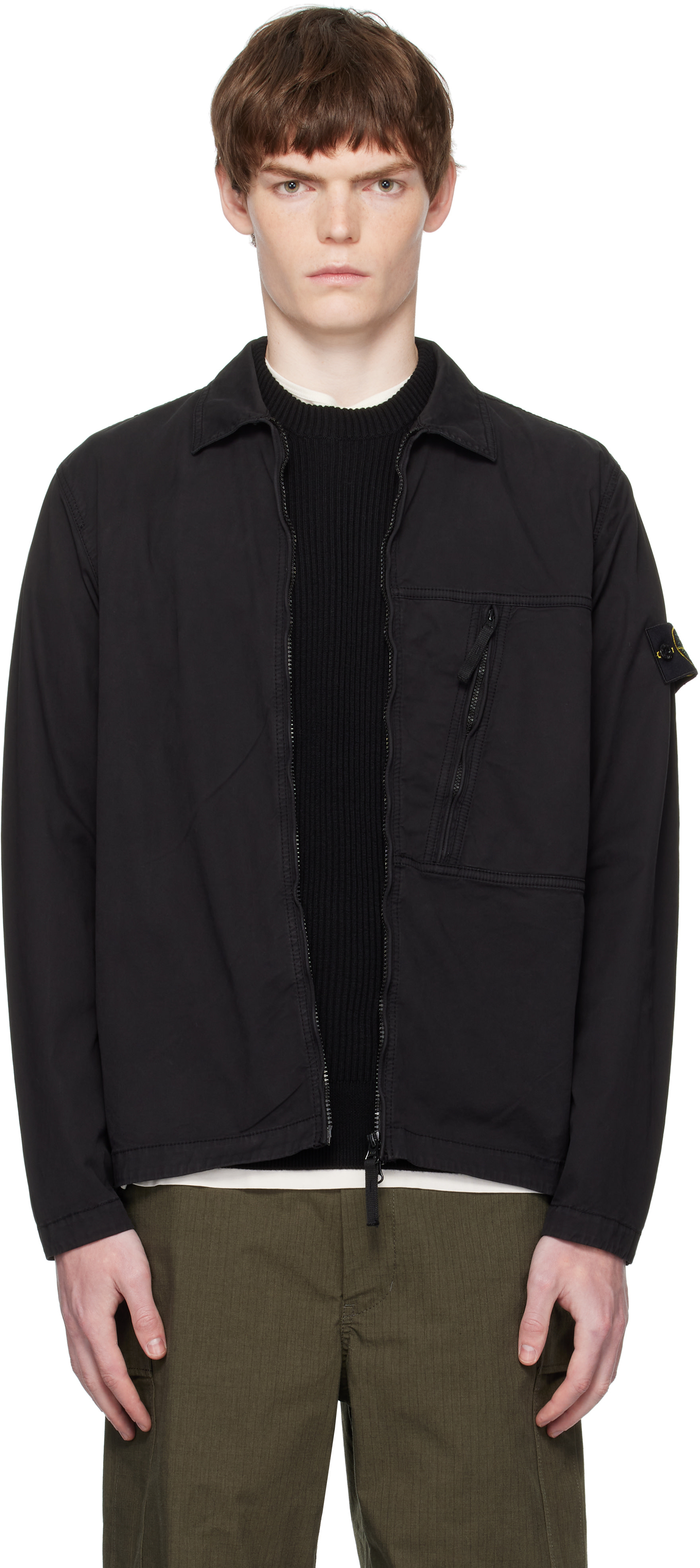 Stone Island: Black 1200003 Supima Cotton Twill Stretch-TC Jacket