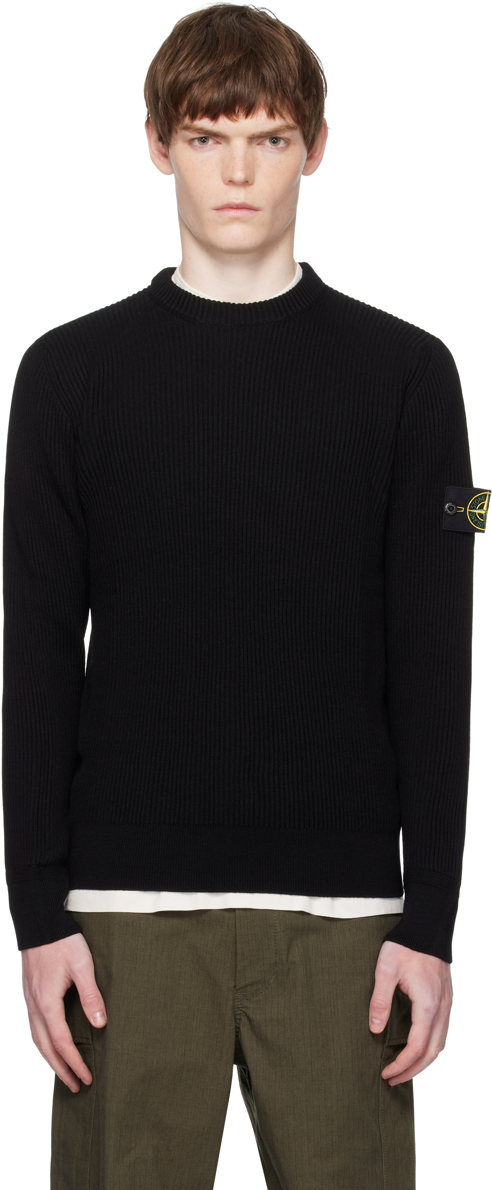 Stone Island: Black 5100053 Full Rib RWS Wool Sweater | SSENSE