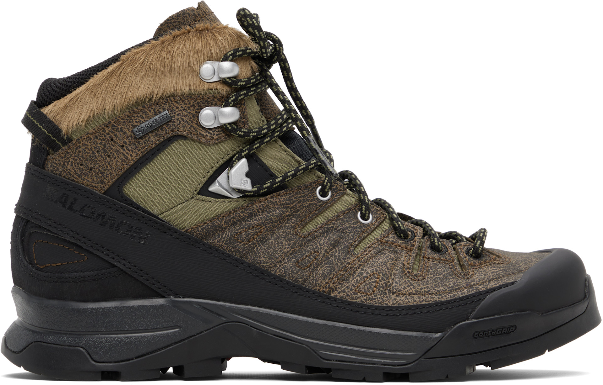 Salomon: Khaki X-ALP Mid Distressed Leather GORE-TEX Boots | SSENSE