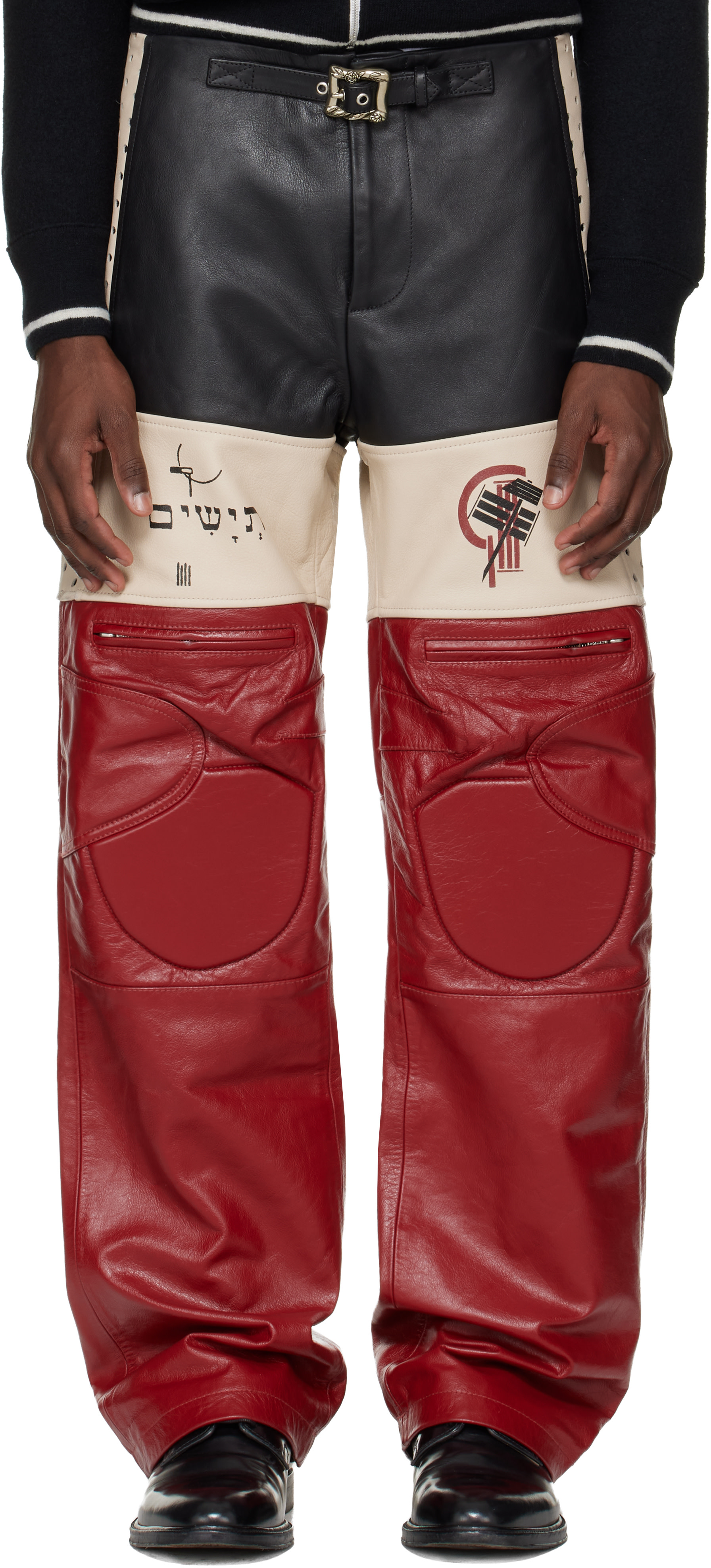 Enfants Riches Déprimés: Red & Taupe Tripping Light Moto Leather