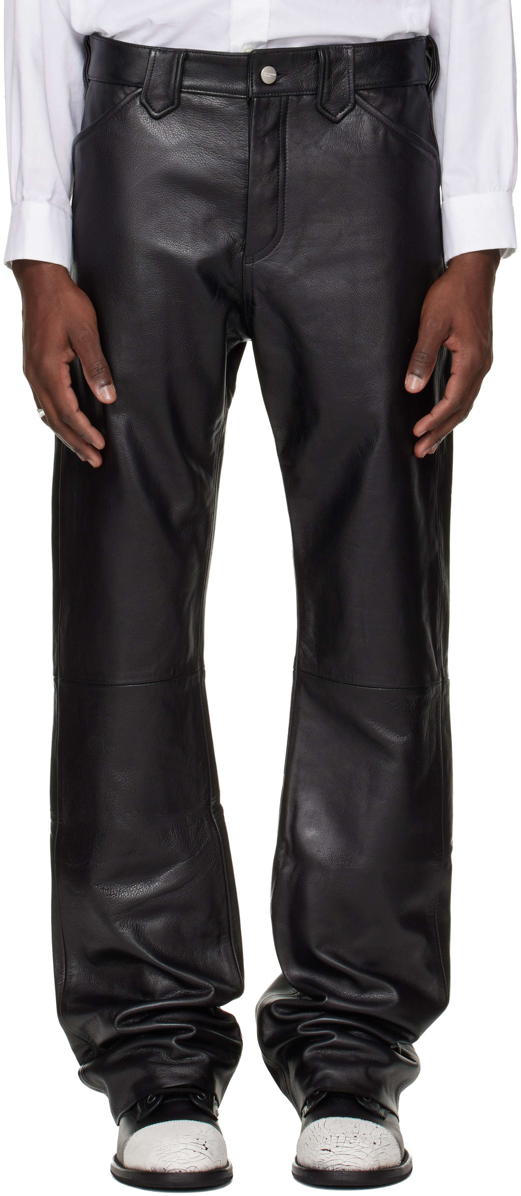 Enfants Riches Déprimés: Black Leather Flare Pilot Pants | SSENSE