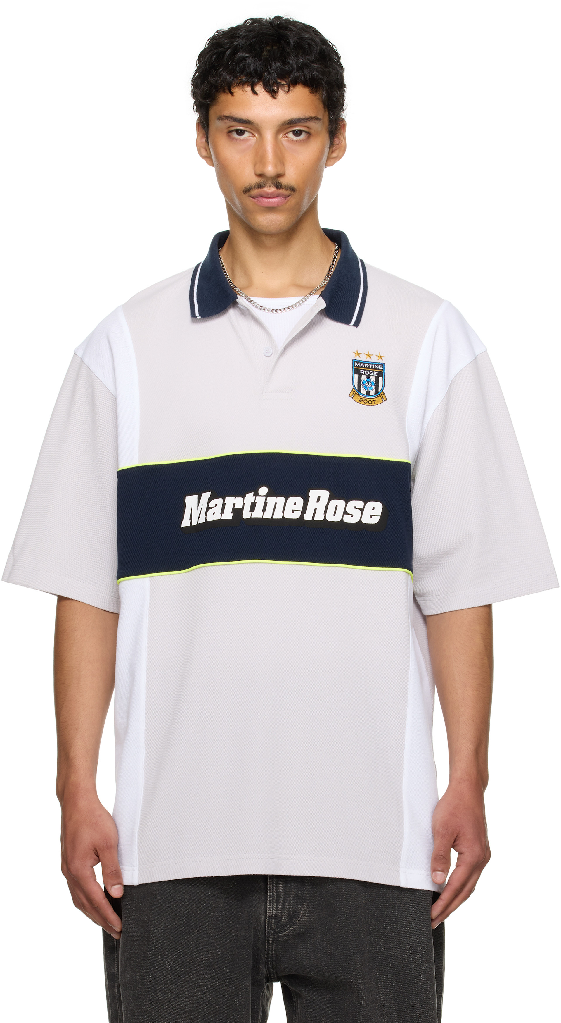 Martine Rose ポロシャツ Martine Rose: SSENSE Exclusive Gray & Navy Oversized Panelled Polo