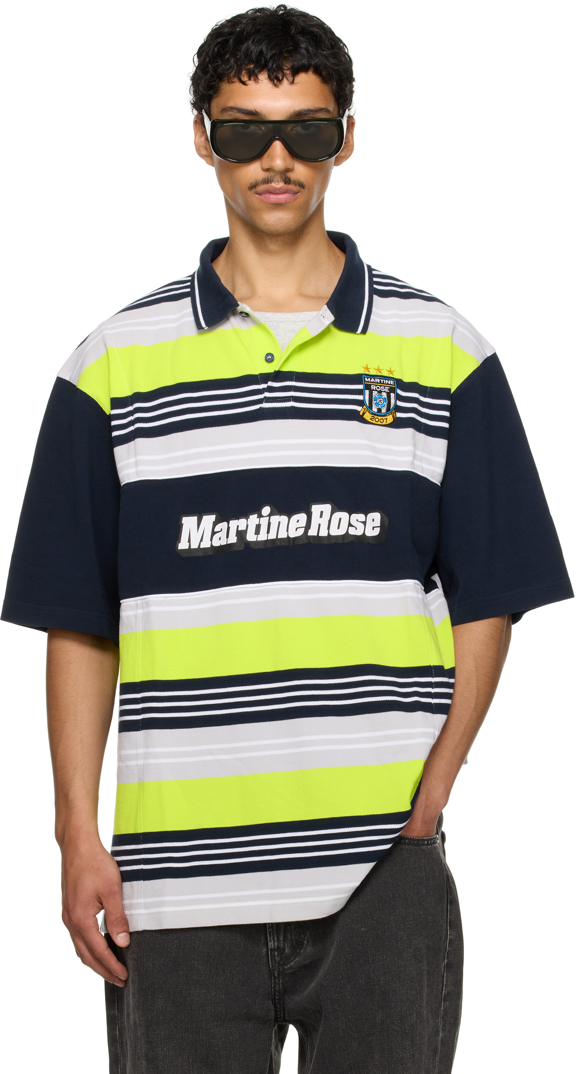Martine Rose ポロシャツ Martine Rose: SSENSE Exclusive Navy & Green Oversized Panelled