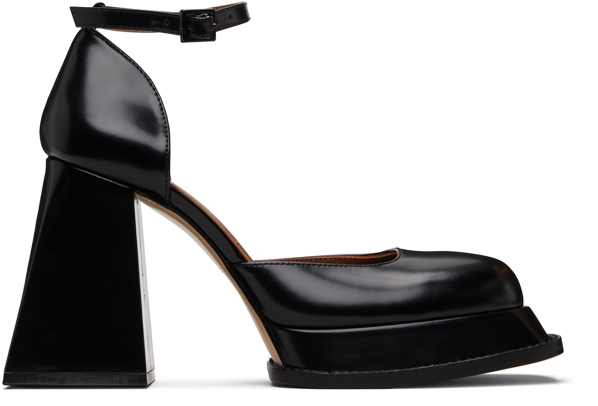 SHUSHU/TONG: Black Round Toe Strap High Heels | SSENSE