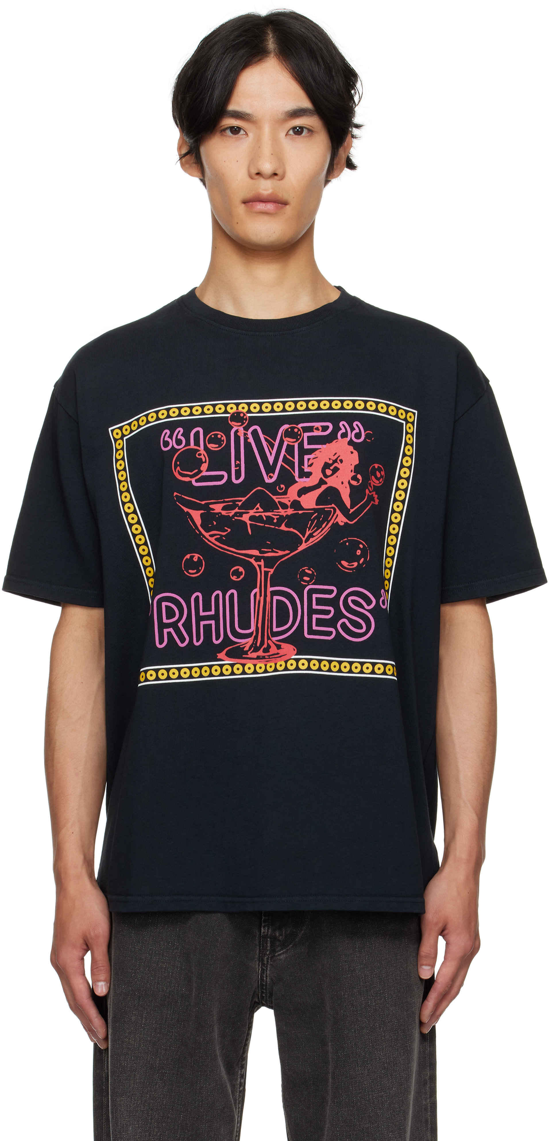 Rhude: Black 'Live Rhudes' T-shirt | SSENSE