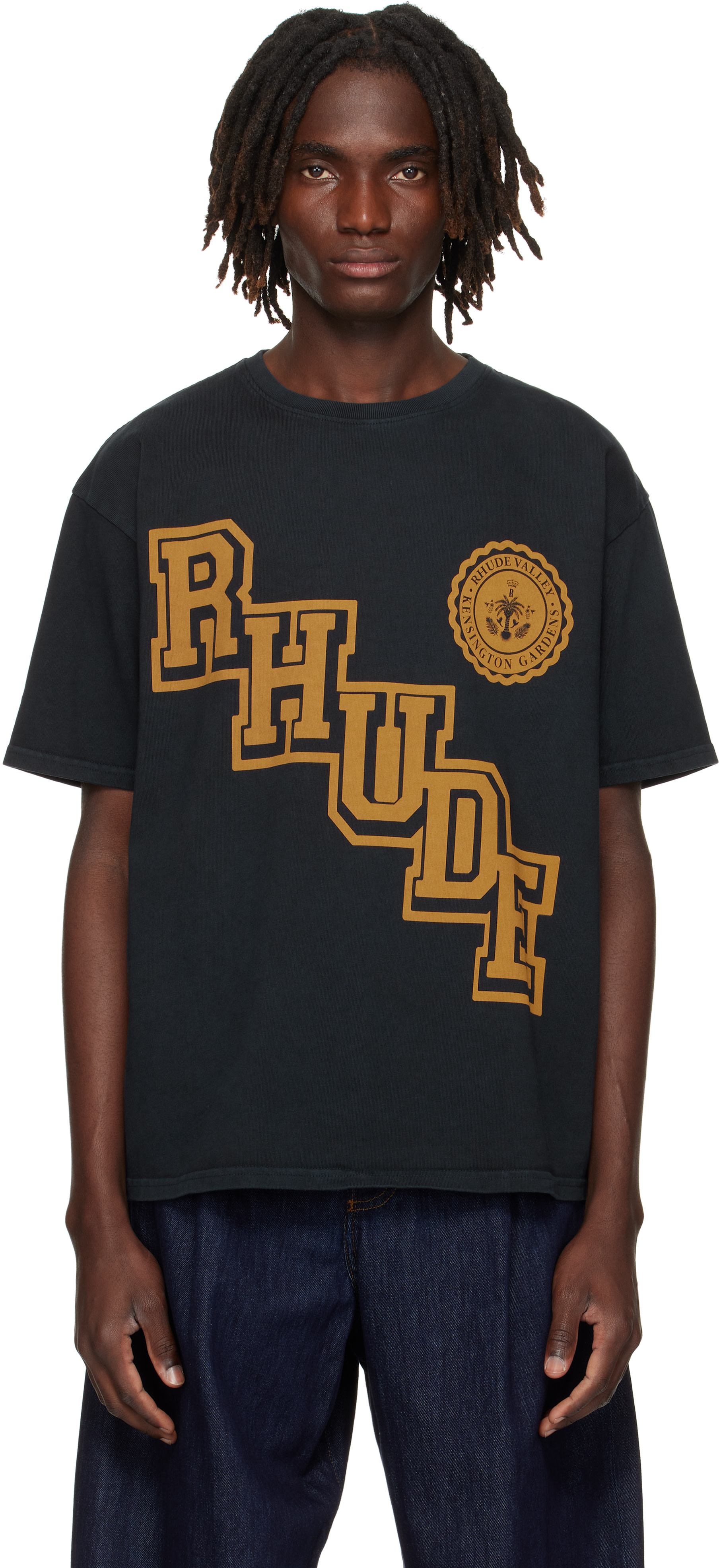 RHUDE シャツ Rhude: Black 'Rhude' Collegiate Crest T-shirt | SSENSE