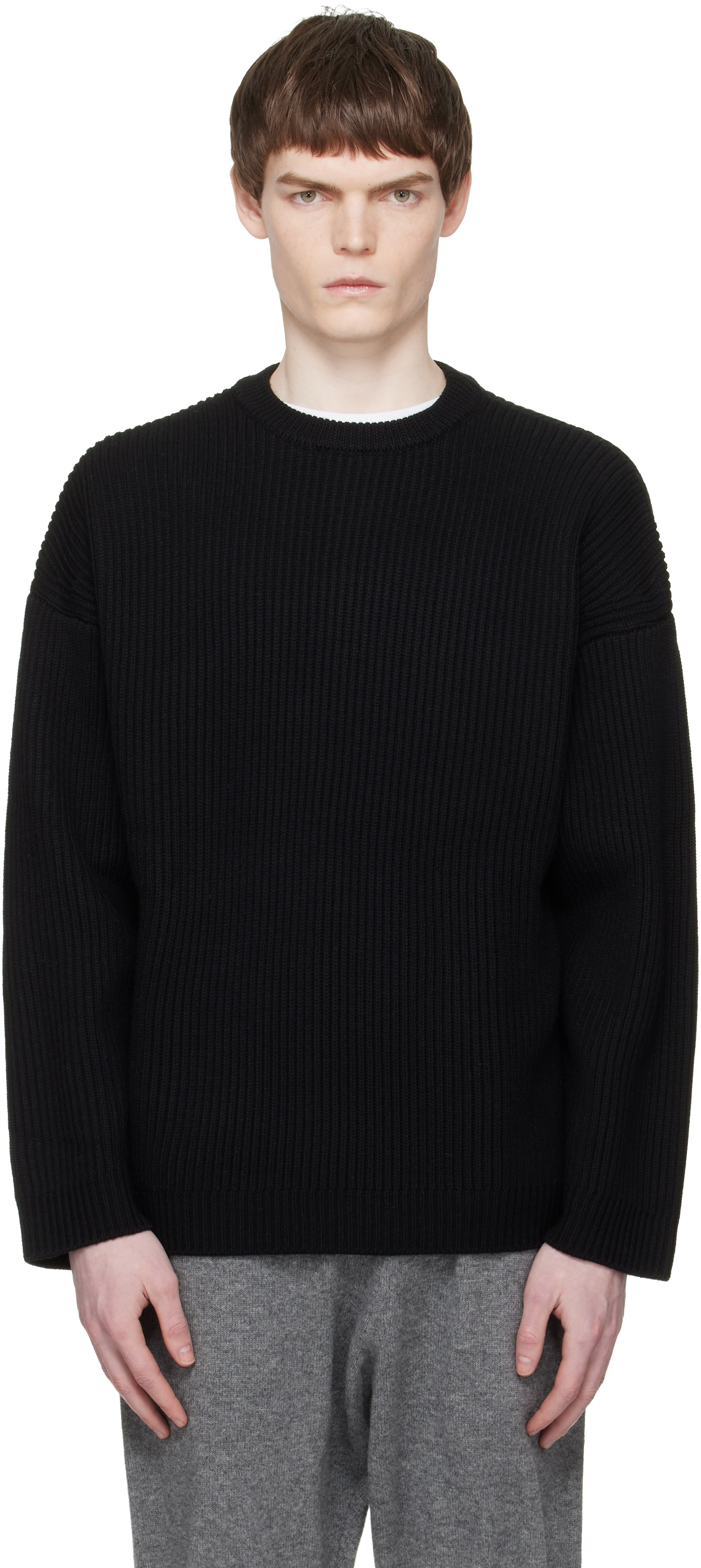 陽*向様 entire studios duplex knit tops Entire Studios: Black Oversized Knit Crewneck Sweater | SSENSE