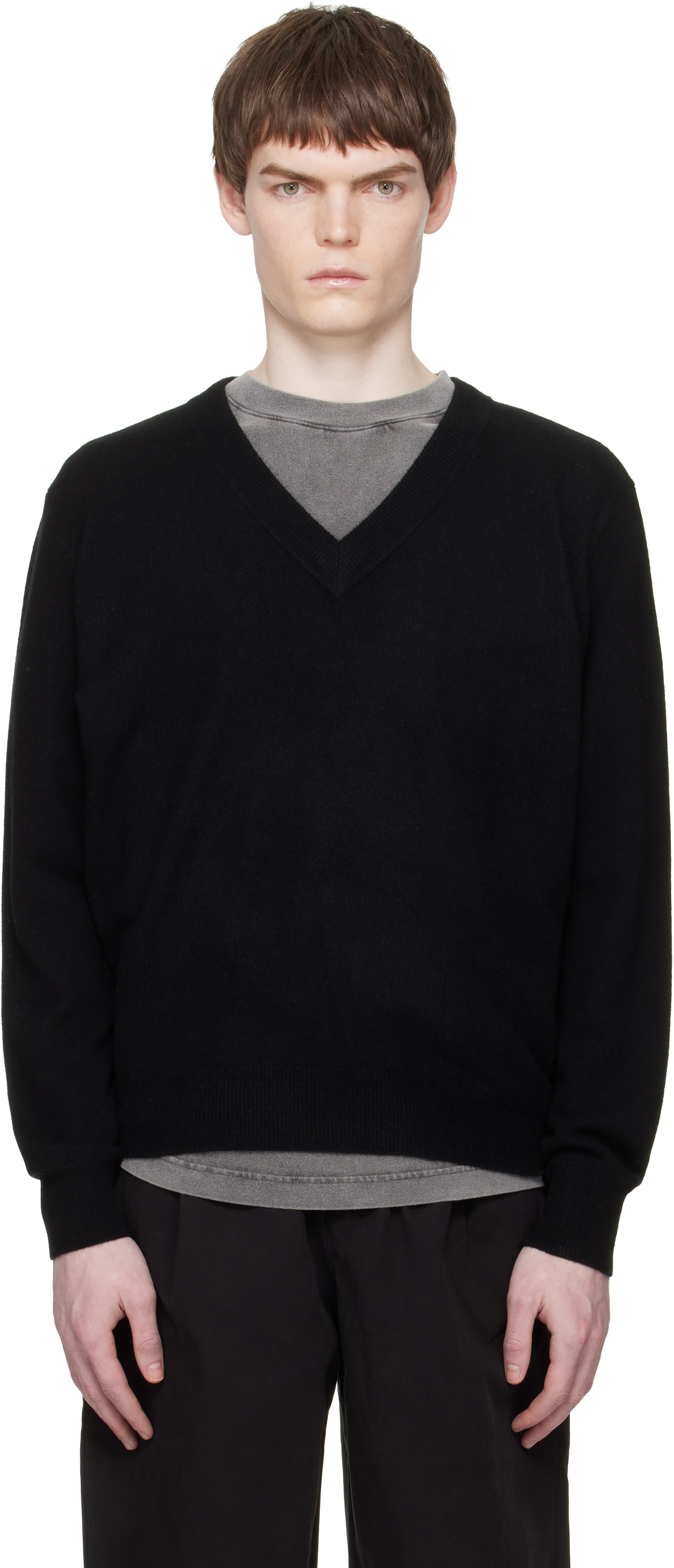 トップス entire studios KNIT V-NECK BLACK xs-s Entire Studios: Black Knit V Neck Sweater | SSENSE Saudi Arabia