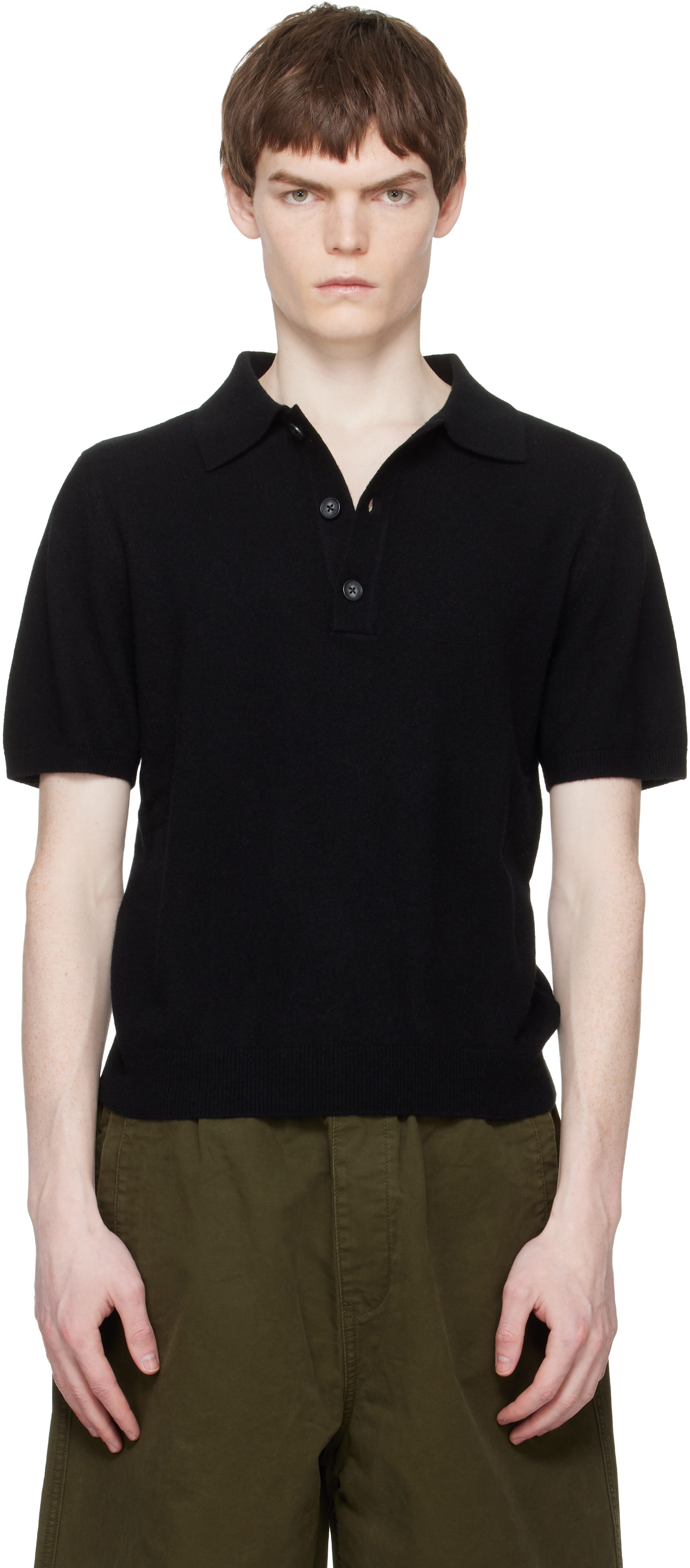 Entire Studios: Black Short Sleeve Knit Polo | SSENSE Canada