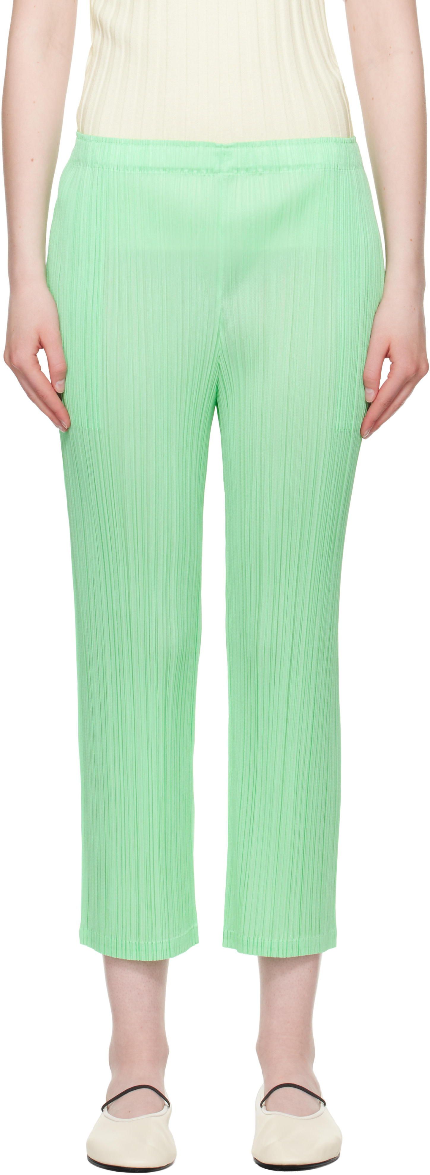PLEATS PLEASE ISSEY MIYAKE: Green Monthly Colors May Trousers | SSENSE