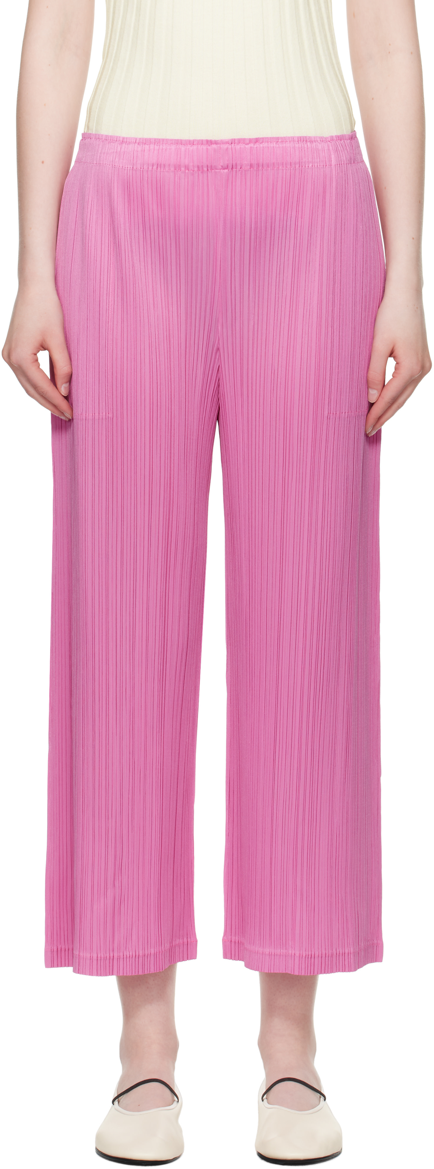 PLEATS PLEASE ISSEY MIYAKE: Pink Loop Trousers | SSENSE