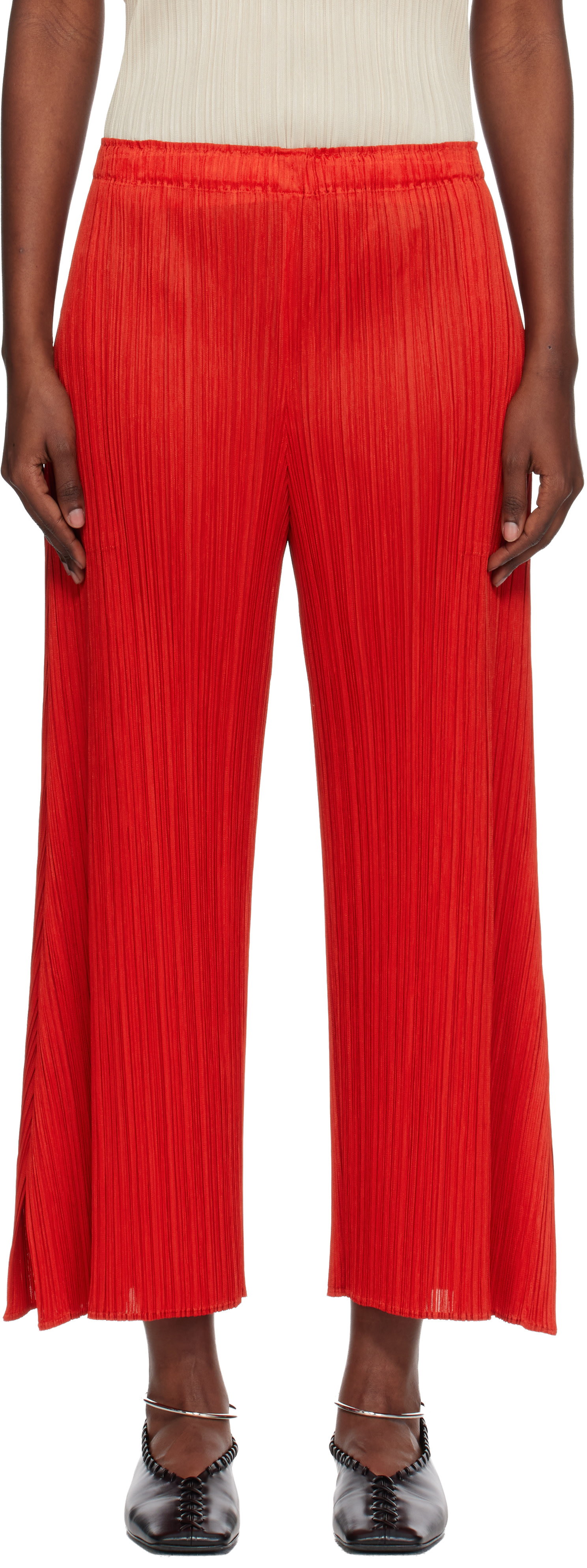 PLEATS PLEASE ISSEY MIYAKE: Red Monthly Colors July Trousers 