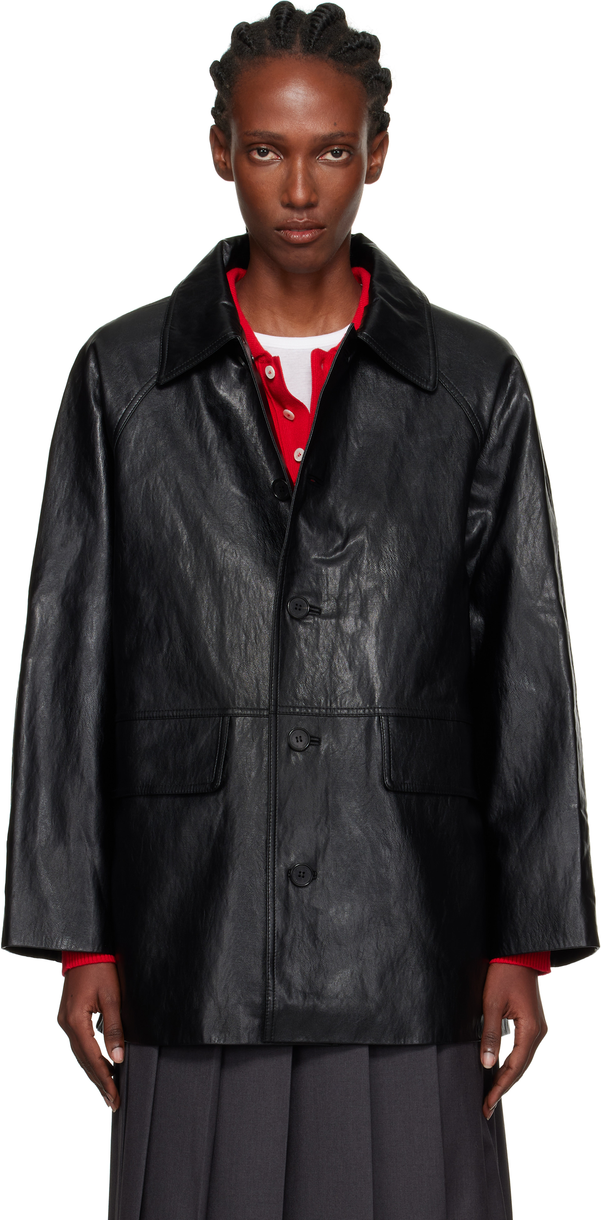Dunst: Black Lily Faux-Leather Half Jacket | SSENSE