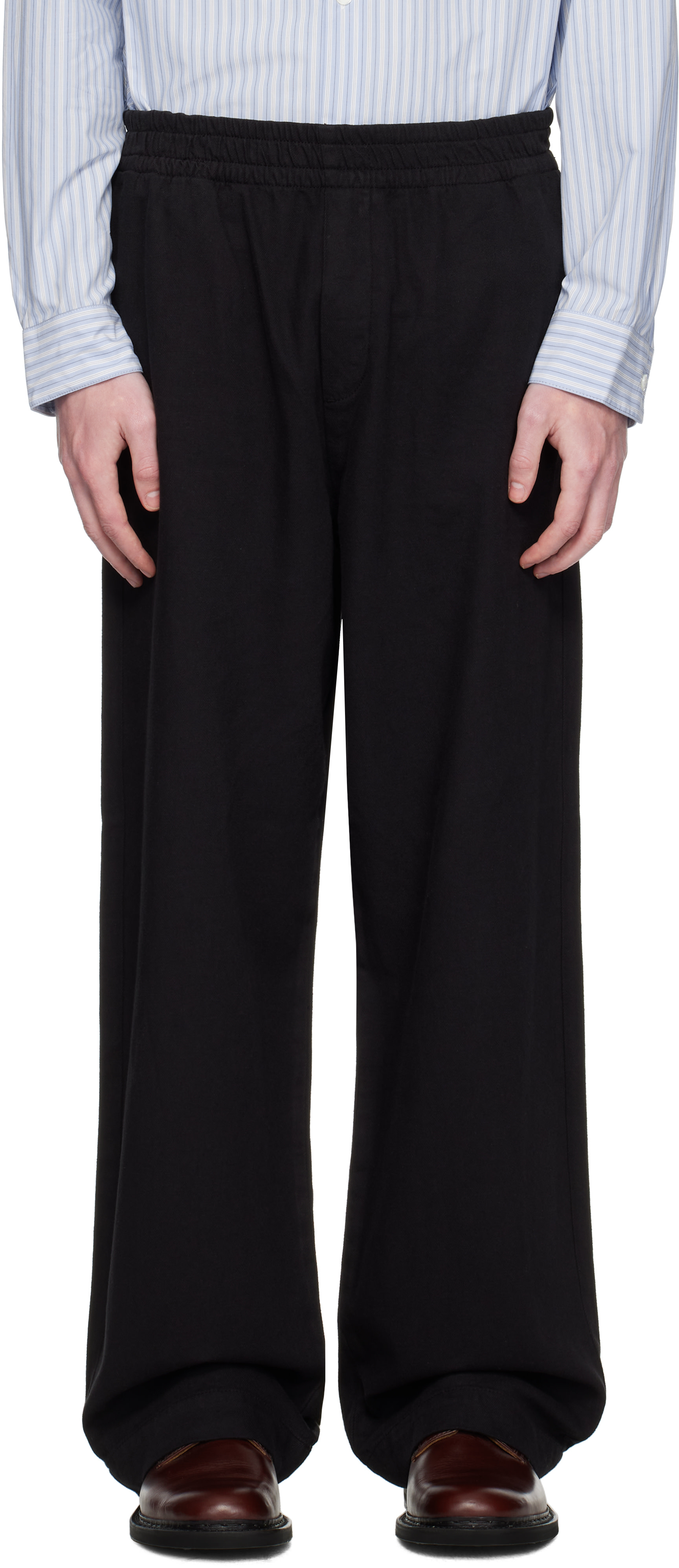 HOPE: Black Elasticated Wide Leg Trousers | SSENSE