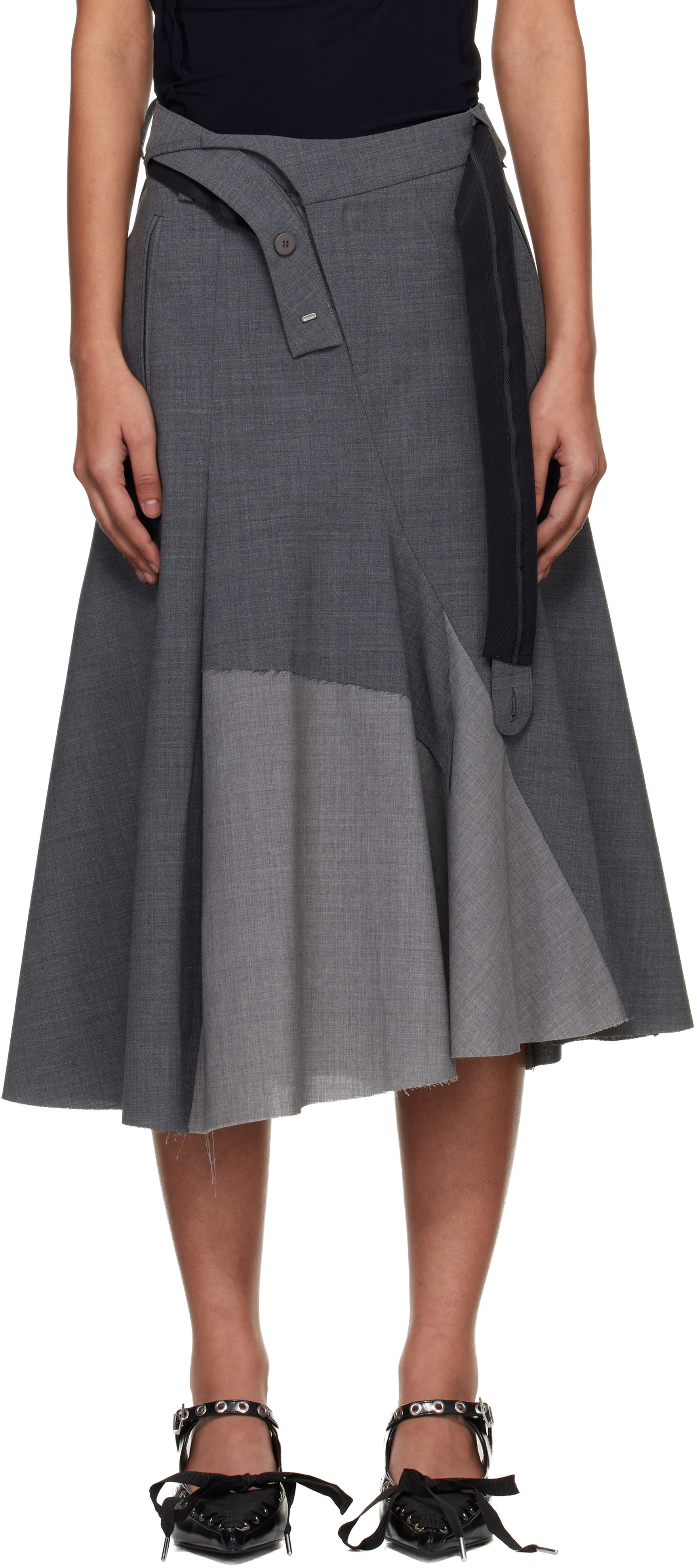 Gray Strapped Business Midi Skirt by Ottolinger on Sale