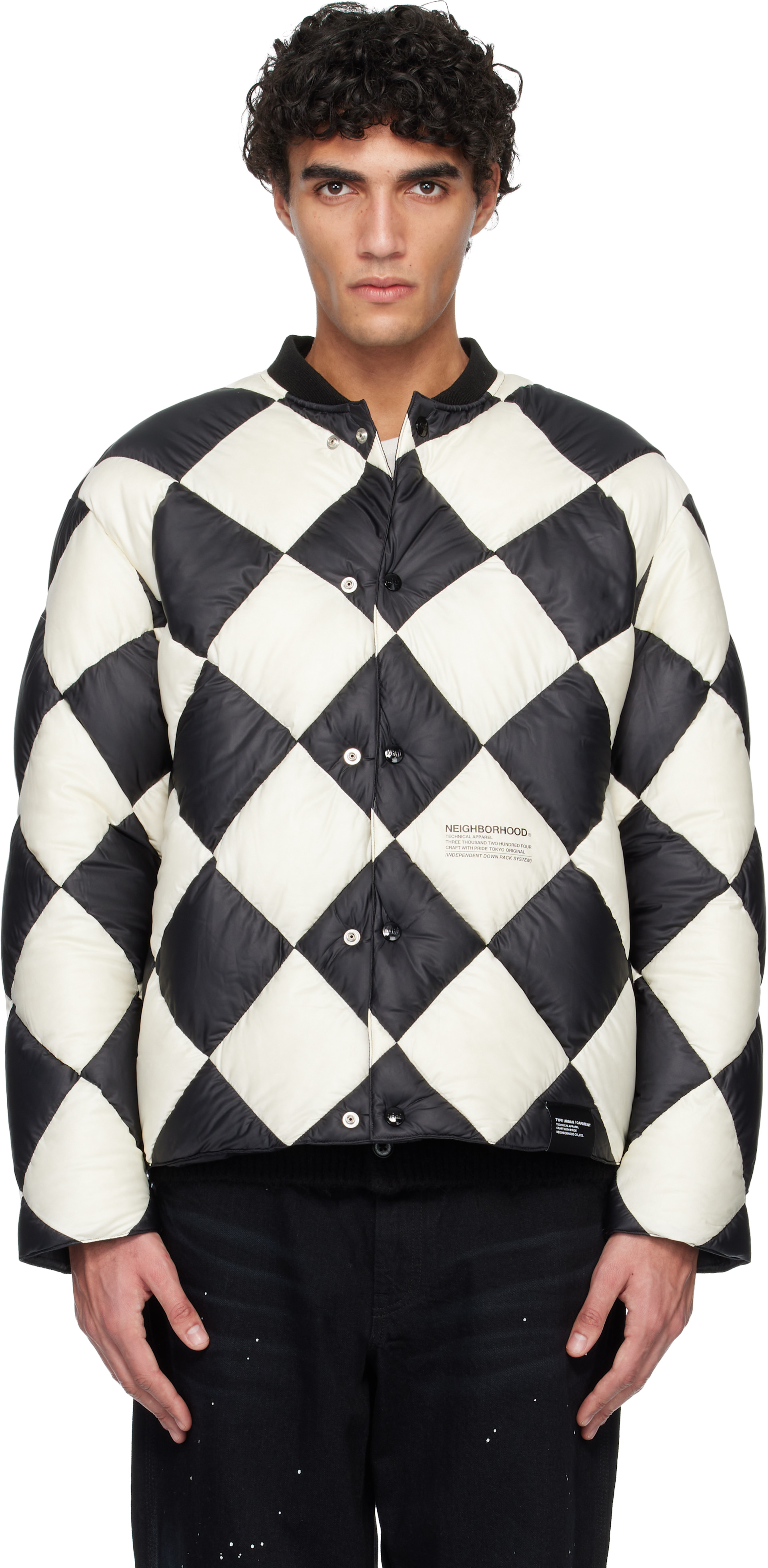 Neighborhood: Black & White Checker Down Jacket | SSENSE Thailand