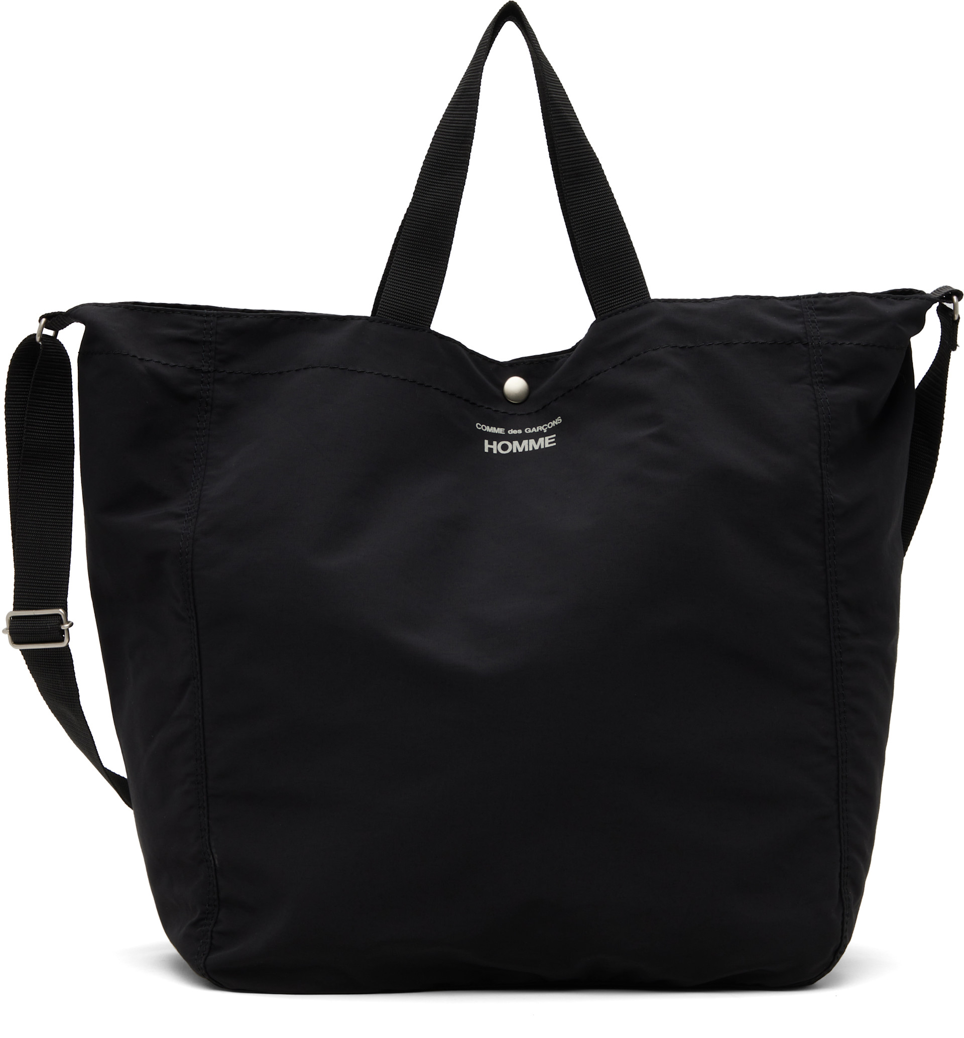 COMME des GARÇONS HOMME 黒トートバッグ Comme des Garçons Homme: ブラック コットン ナイロン グログラン