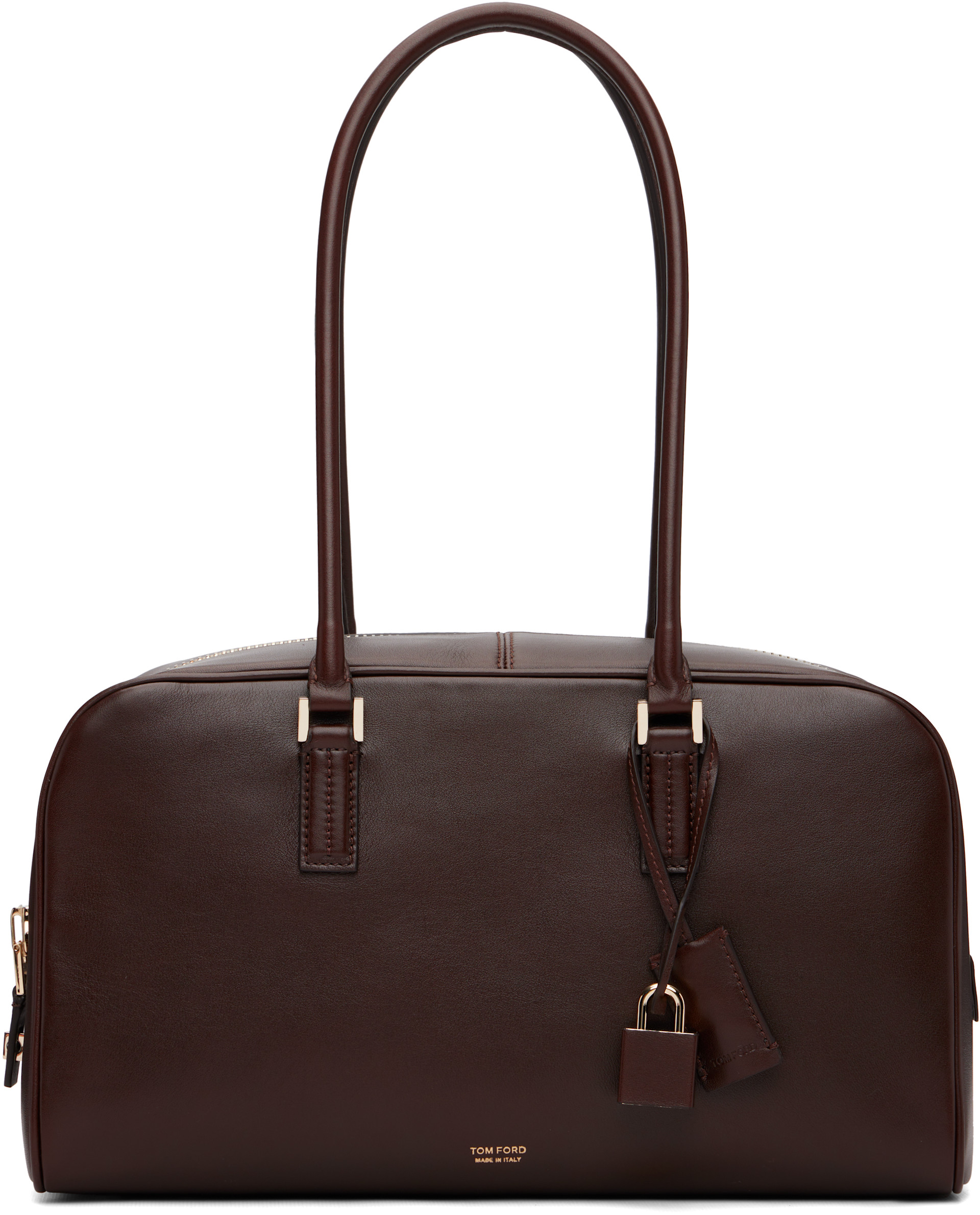 TOM FORD: Brown Supple Leather Zipped Small Stryke Shoulder Bag
