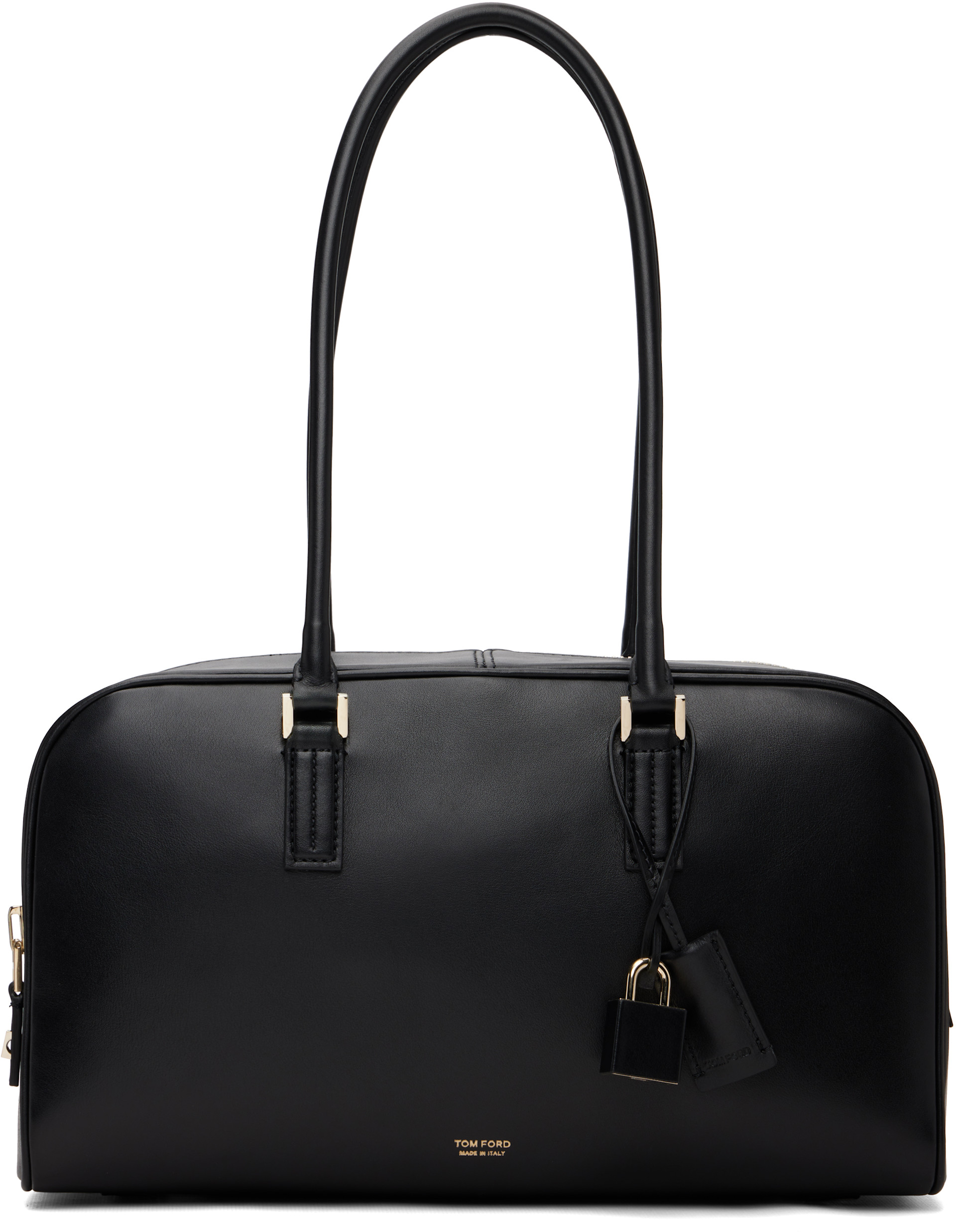 TOM FORD: Black Supple Leather Zipped Small Stryke Shoulder Bag