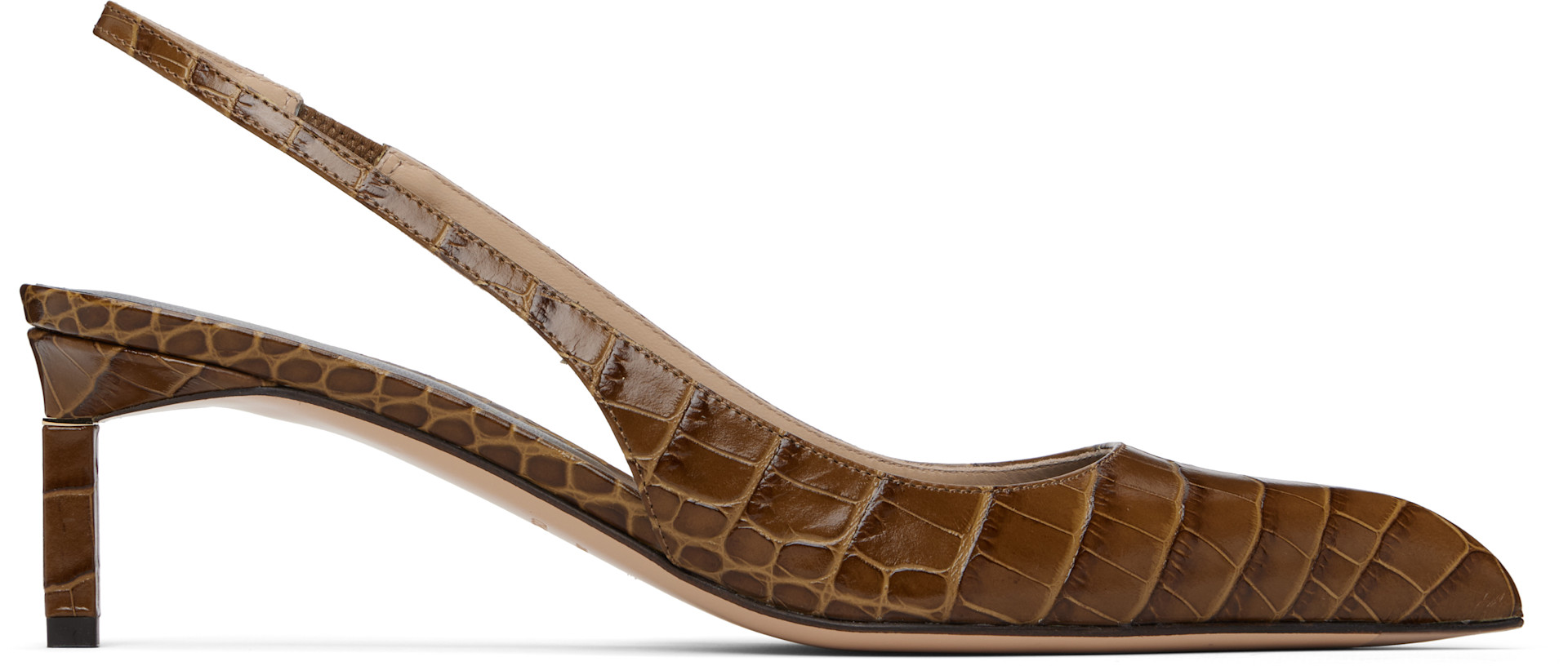 TOM FORD: Khaki Shiny Stamped Crocodile T Slingback Heels | SSENSE