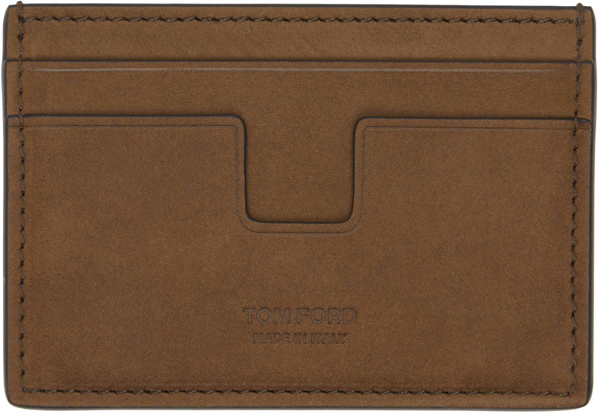 TOM FORD: Brown Nubuck 'T Line' Classic Card Holder | SSENSE