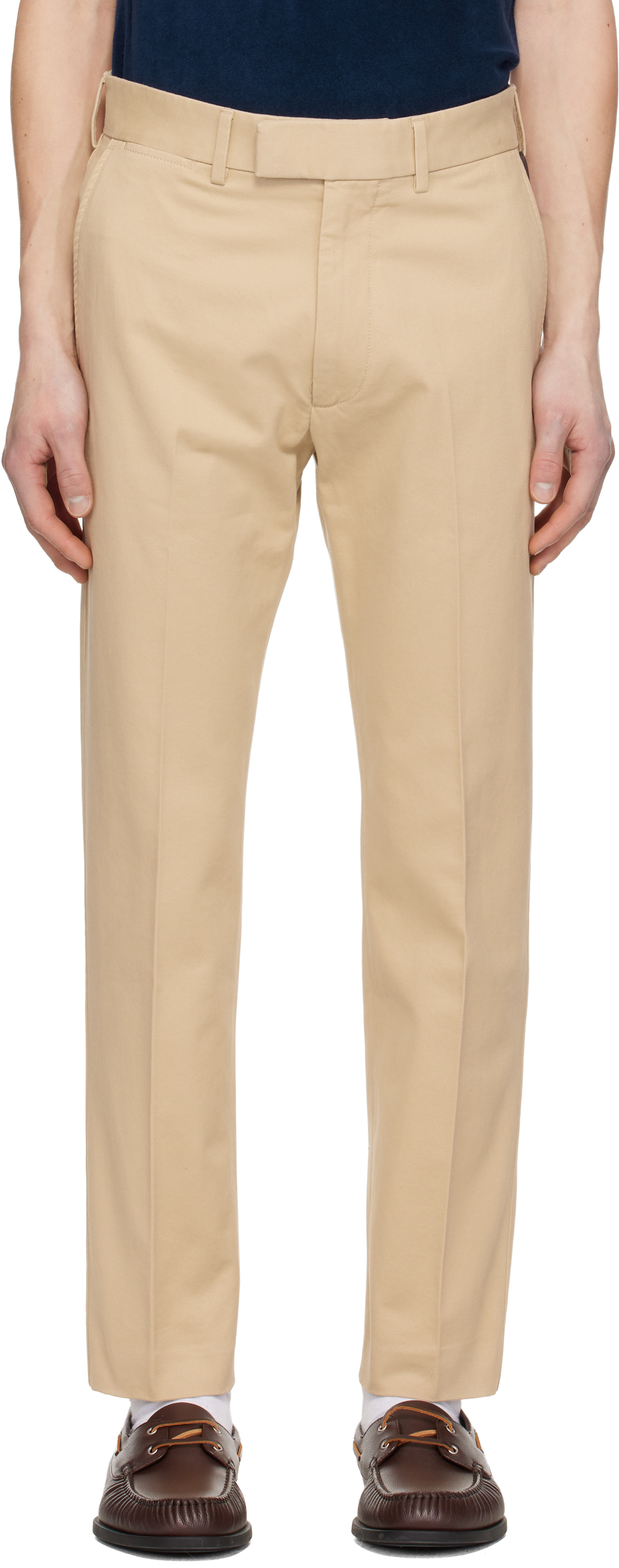 トムフォード　コットンリネンスラックス　TOM FORD TOM FORD: Beige Brushed Cotton Drill Chino Trousers | SSENSE