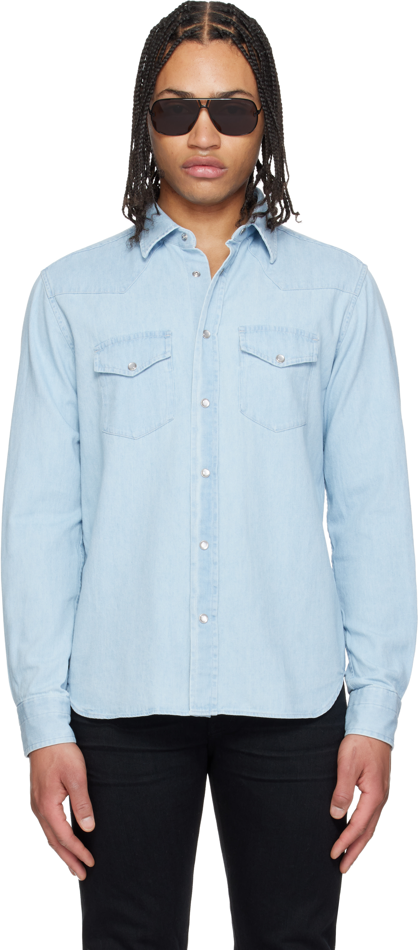 Tom Ford Blue Denim Chambray Western Shirt