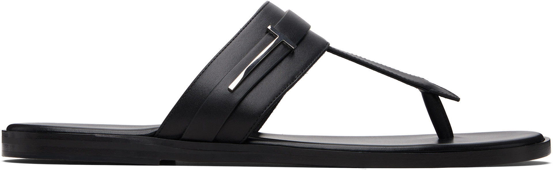 TOM FORD: Black Smooth Leather T-Sandals | SSENSE