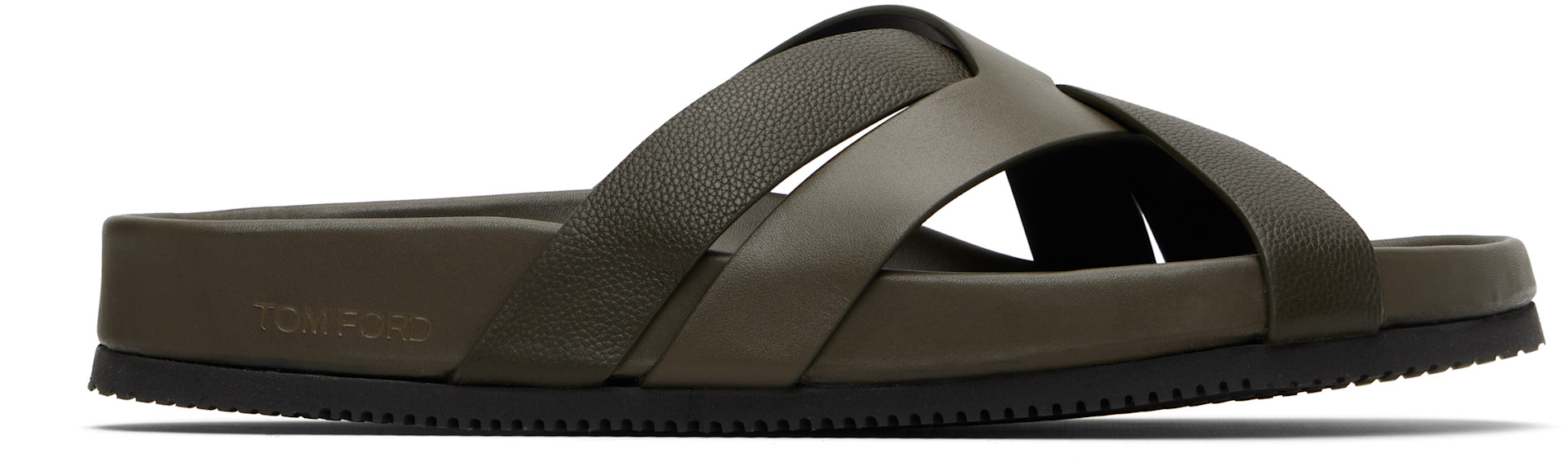 TOM FORD: カーキ Smooth & Supple Grain Leather サンダル | SSENSE 日本