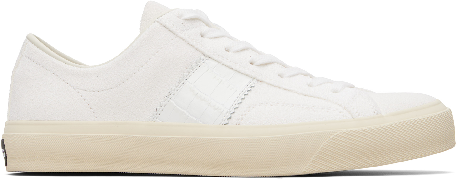 TOM FORD: White Suede & Printed Alligator Cambridge Sneakers | SSENSE