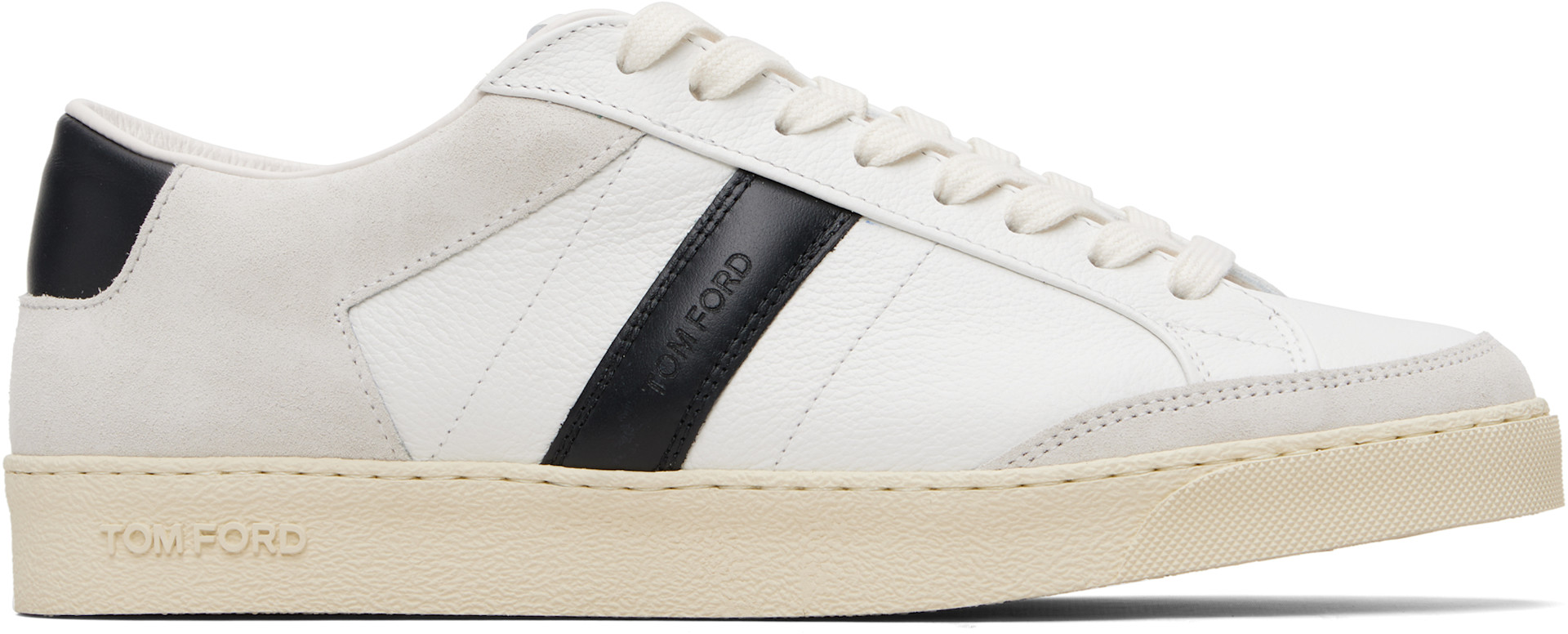 TOM FORD: White Grained Leather & Suede Blake Sneakers | SSENSE