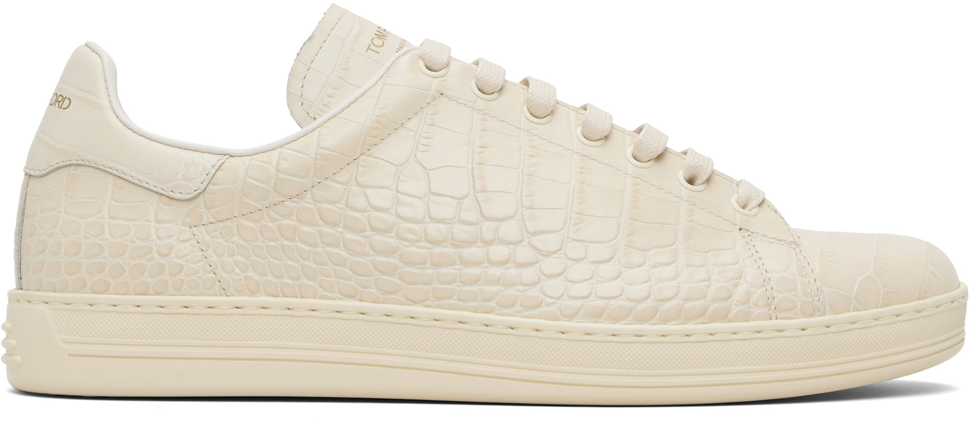 TOM FORD: Off-White Printed Alligator Warwick Sneakers | SSENSE