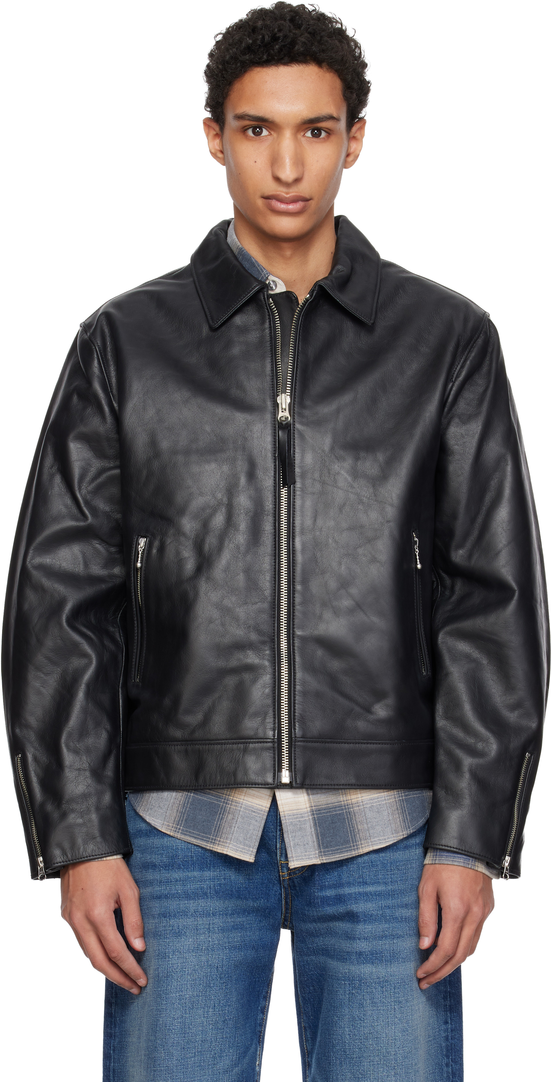 Nudie Jeans: Black Eddy Rider Leather Jacket | SSENSE Nudie Jeans: Black Eddy Rider Leather Jacket | SSENSE