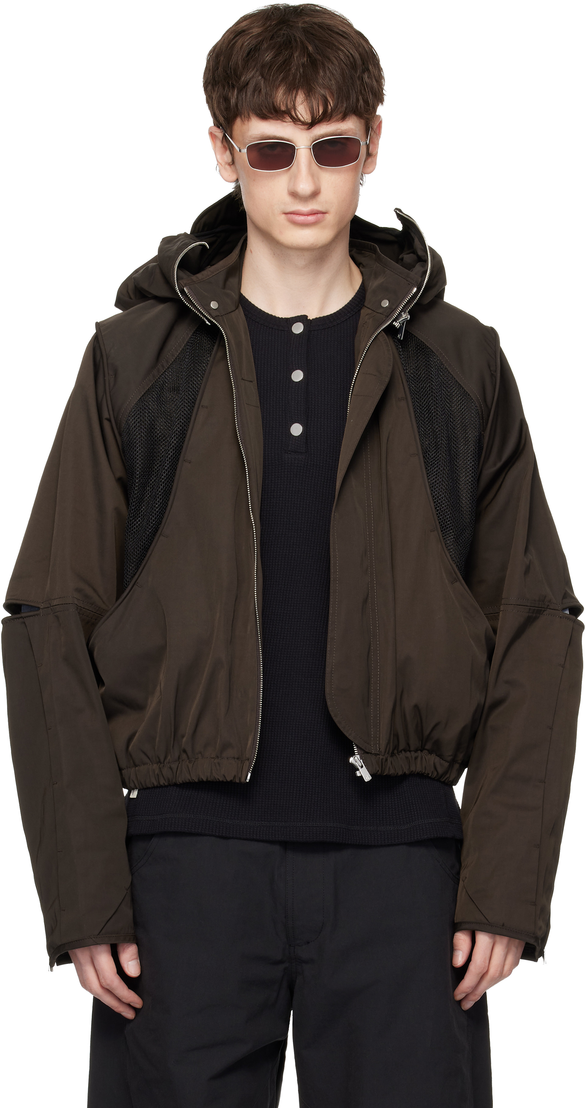 FFFPOSTALSERVICE: Brown Parachute Hooded Gen 2 Jacket | SSENSE