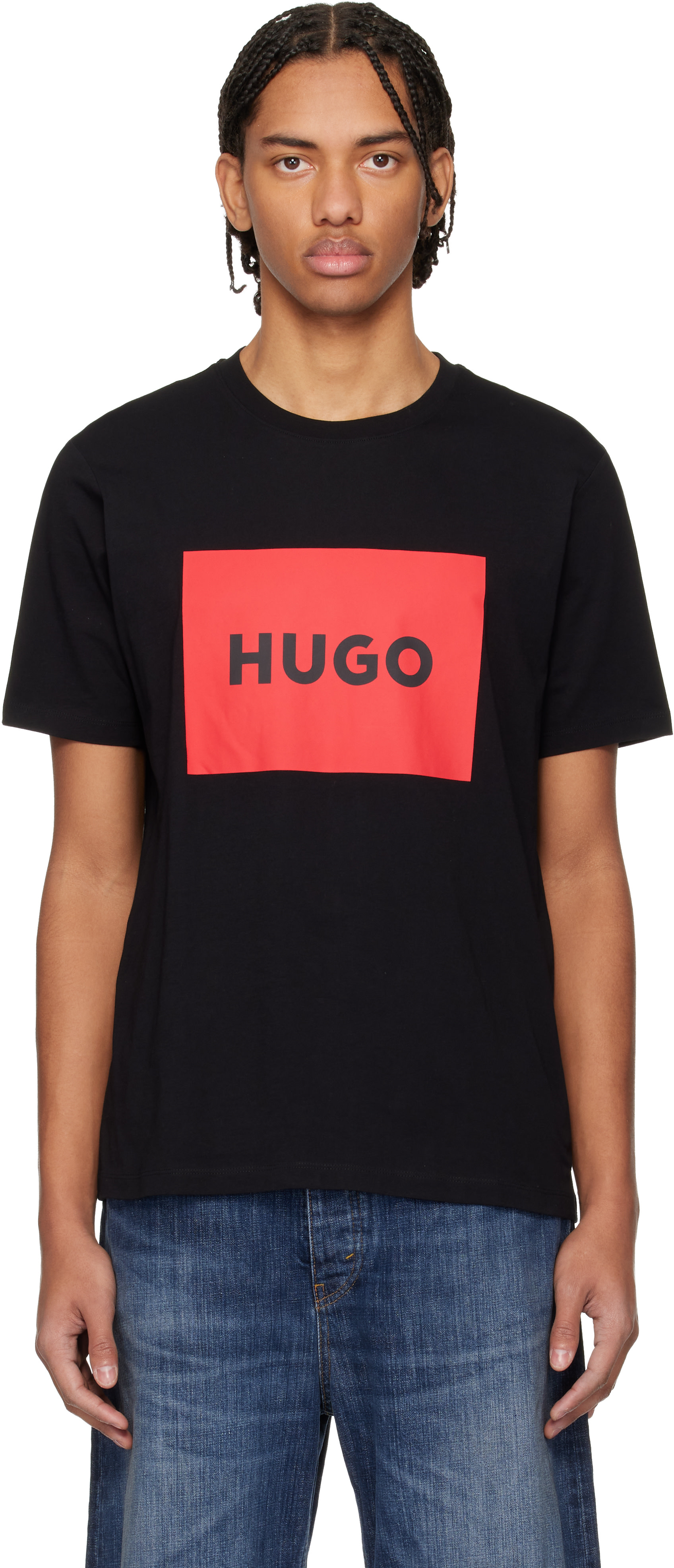 Hugo: Black Logo Cotton Jersey T-shirt | SSENSE
