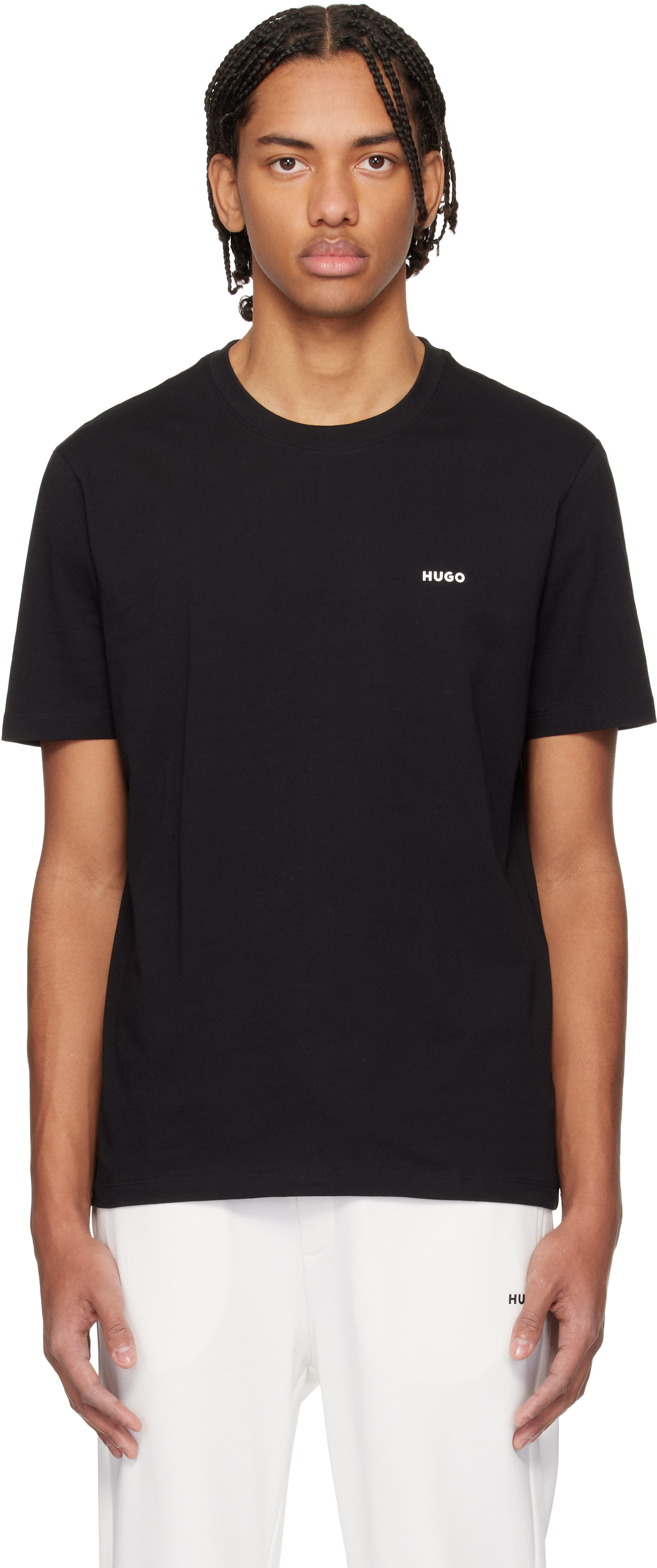Hugo: Black Logo-Print Cotton Jersey T-shirt | SSENSE