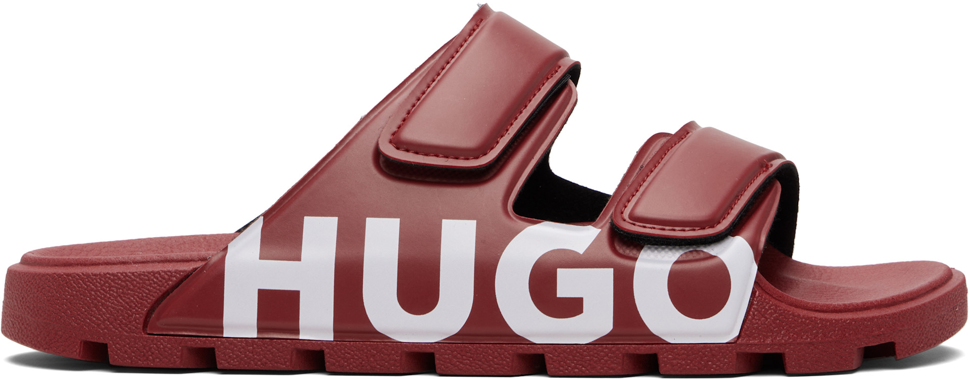 Hugo: Red Double Touch-Closure Straps Logo Sandals | SSENSE