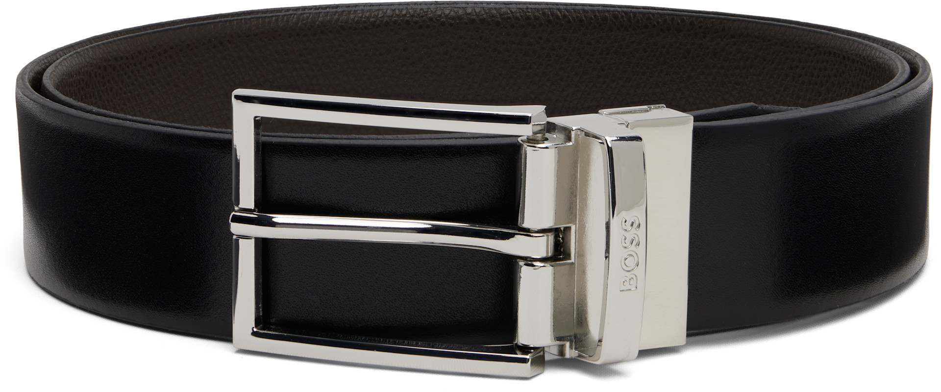 【新品】BOSS ブラック リバーシブル ベルト BOSS: ブラック リバーシブル レザーベルト | SSENSE 日本