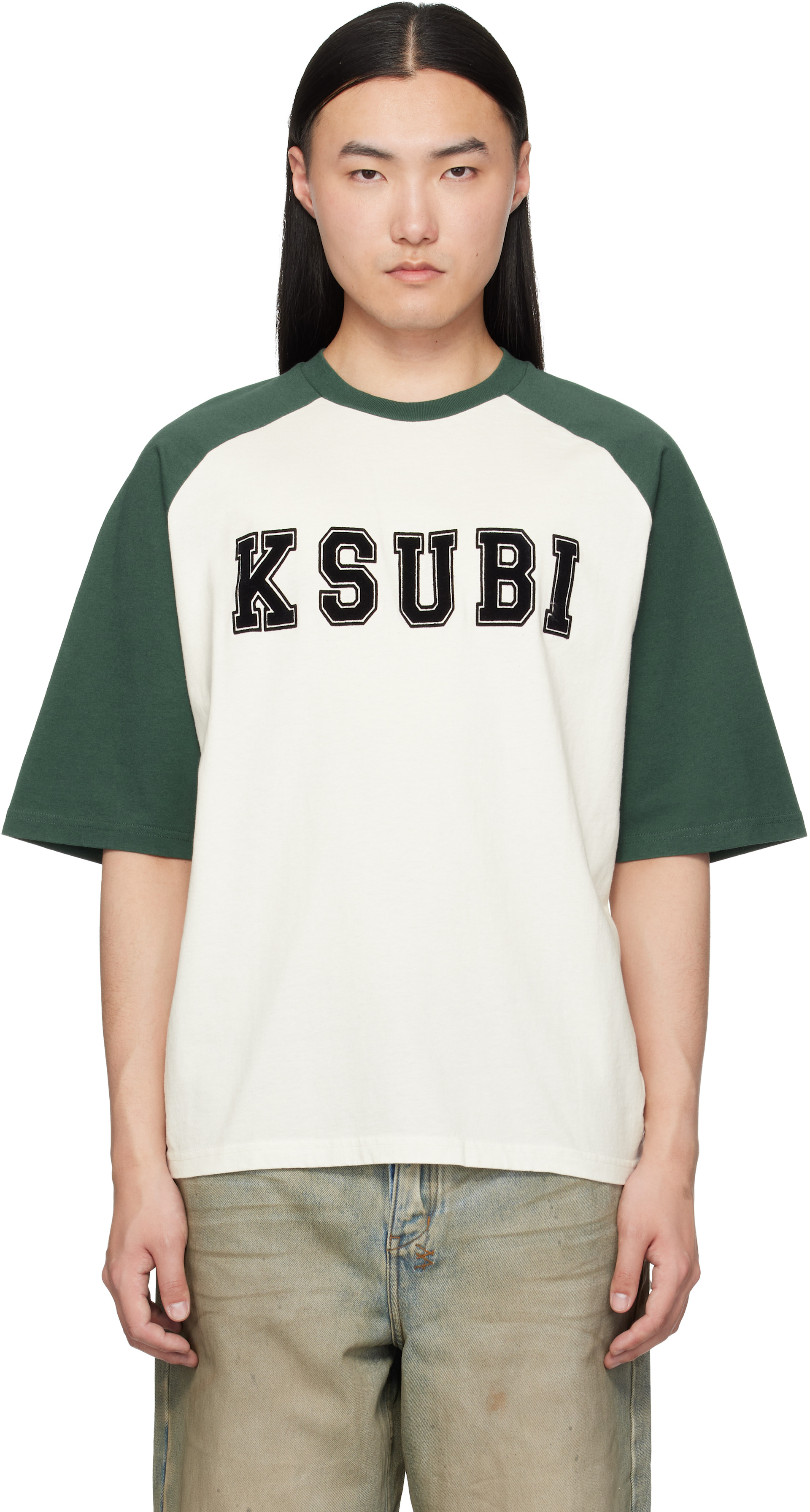 Ksubi: White & Green '99' Biggie Raglan S/S T-shirt | SSENSE