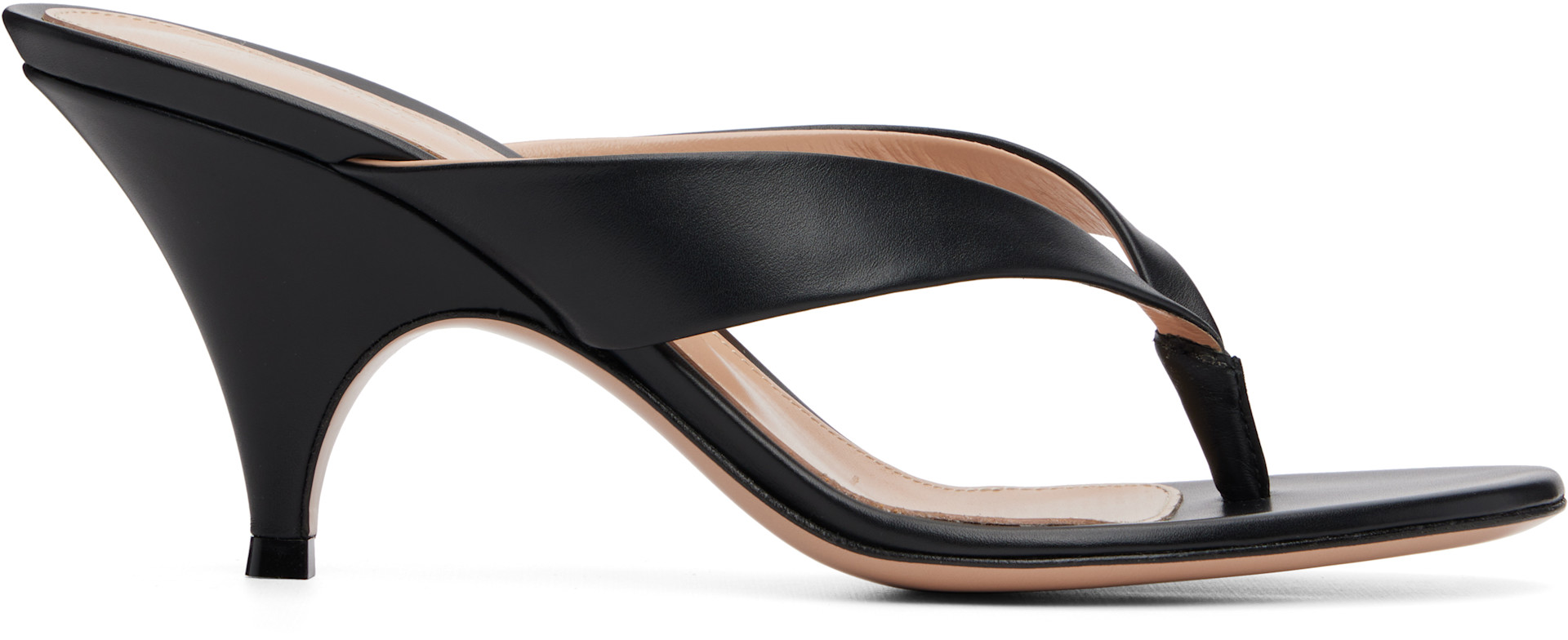 Gianvito Rossi: Black Sofia Thong Heeled Sandals | SSENSE