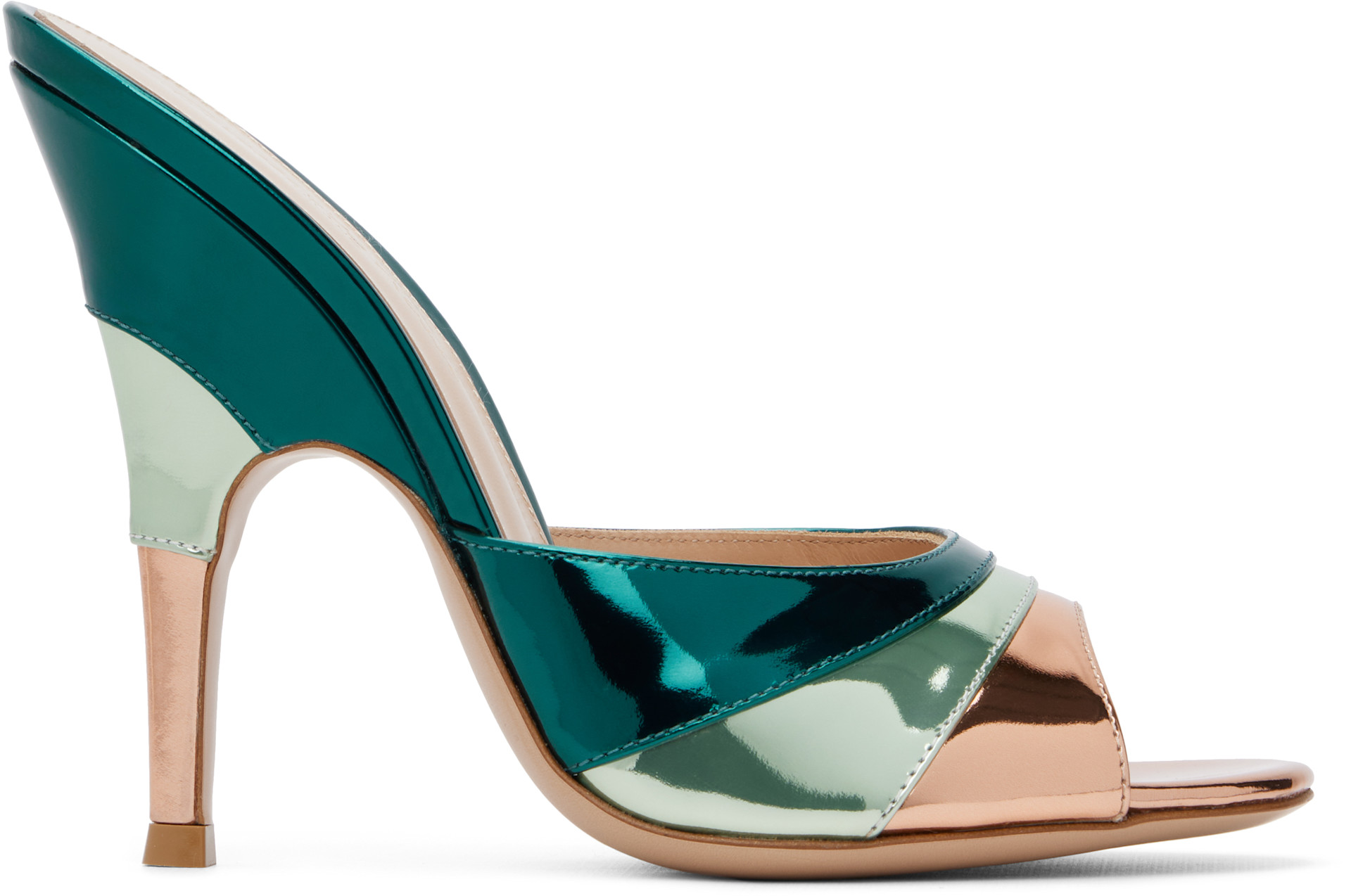 Gianvito Rossi: Blue & Gold Marea Heeled Sandals | SSENSE